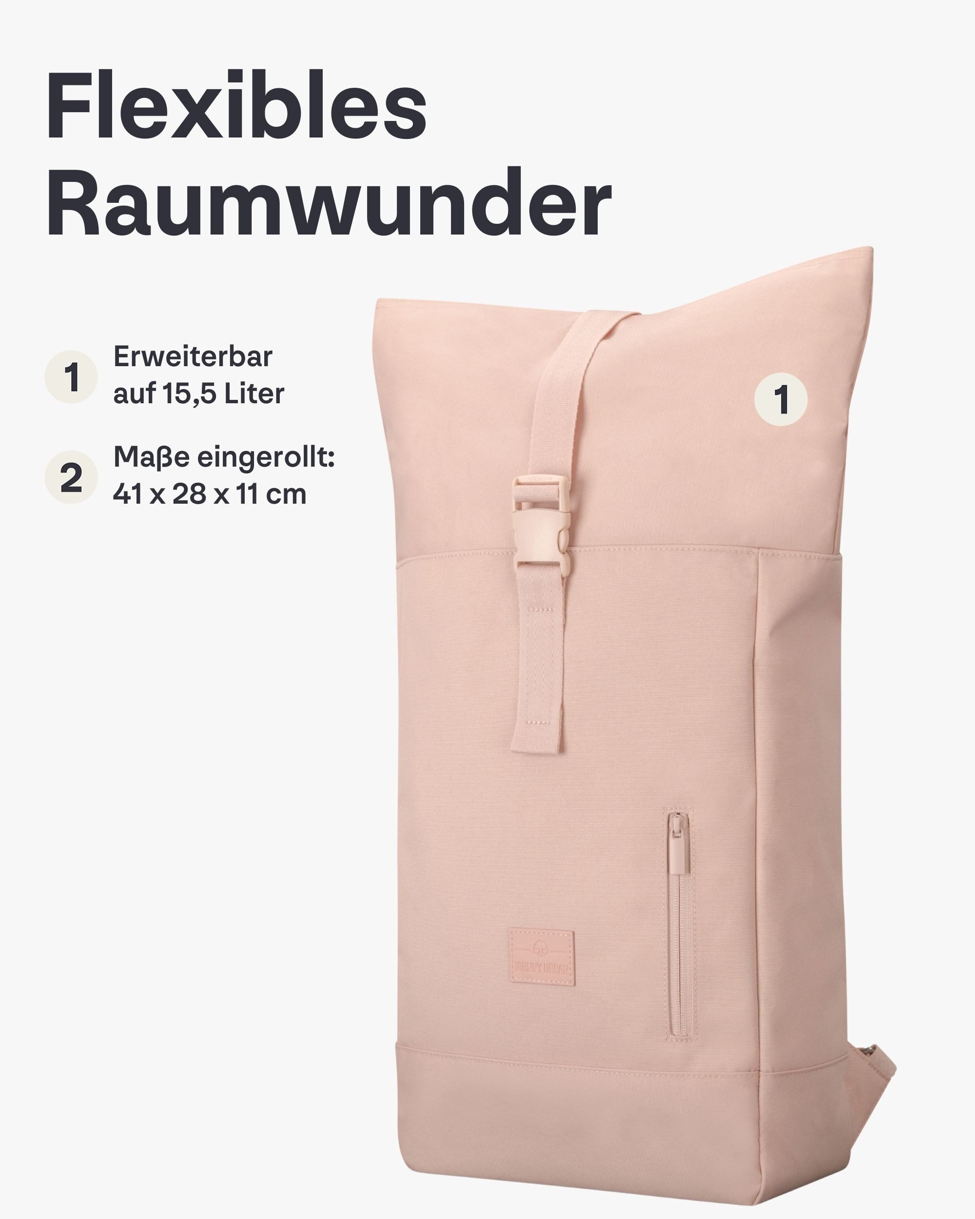 Johnny Urban Cityrucksack Robin Medium, Rolltop Damen Herren, Laptop Fach (1-tlg), Wasserabweisend