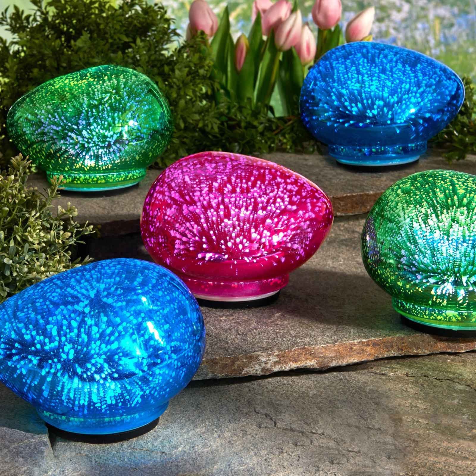 HAC24 LED Dekolicht 3er Set LED Leuchtsteine Dekostein Bodenleuchte Gartenleuchten, LED fest integriert, Klatweiß, Glas 17 x 14,5 cm Batteriebetrieben