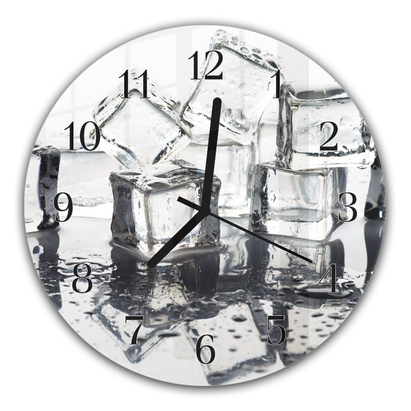 Primedeco Wanduhr mit aus Durchmesser Wanduhr 30 Eiswürfel - cm Motiv Quarzuhrwerk Rund Glas mit und schmelzen
