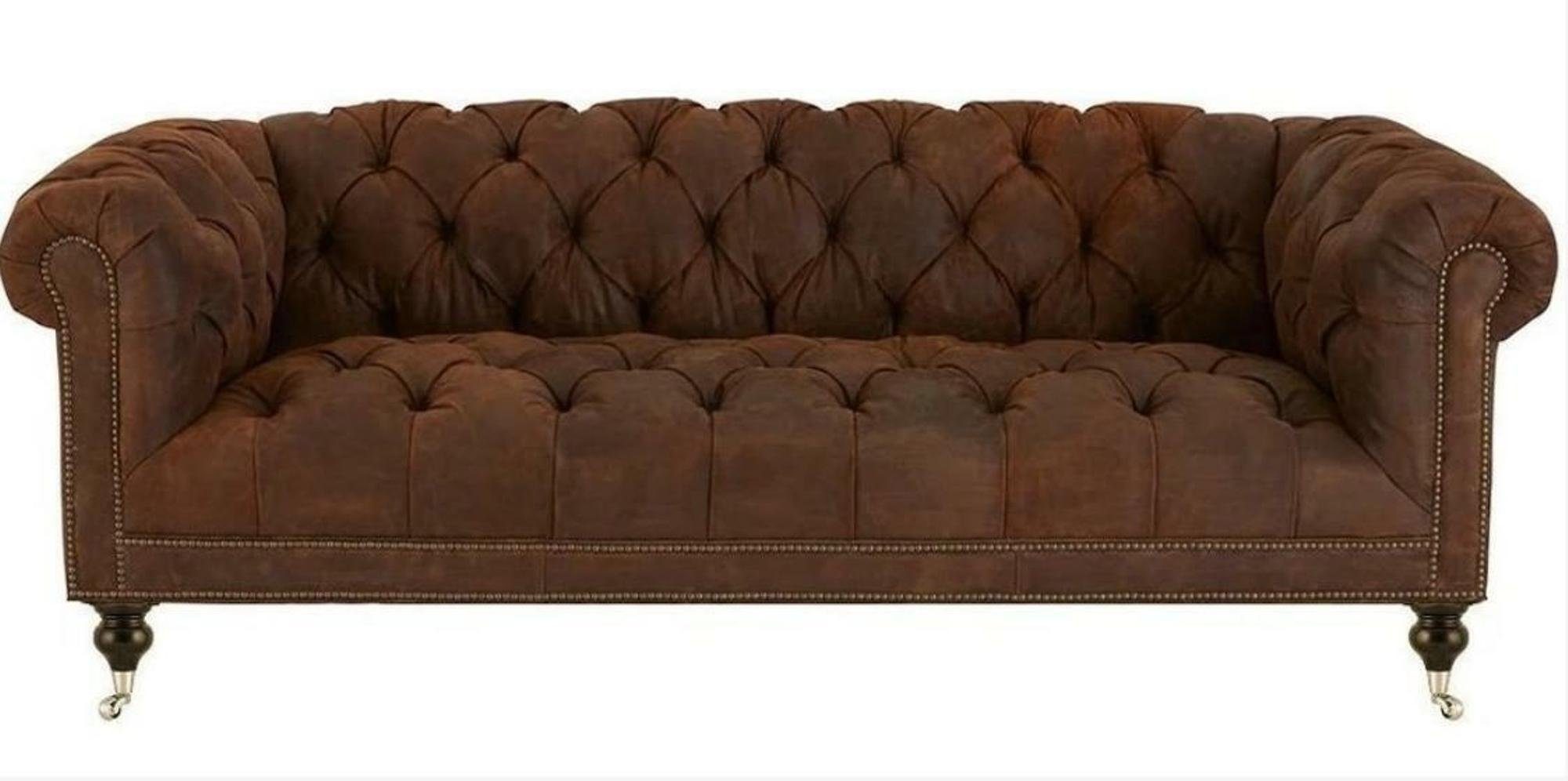 JVmoebel Chesterfield-Sofa, Braun Dreisitzer Chesterfield Modern Design Leder Sofa Design Möbel