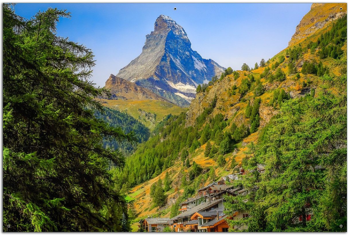 Wallario Sichtschutzzaunmatten Gipfel über grünem Tal