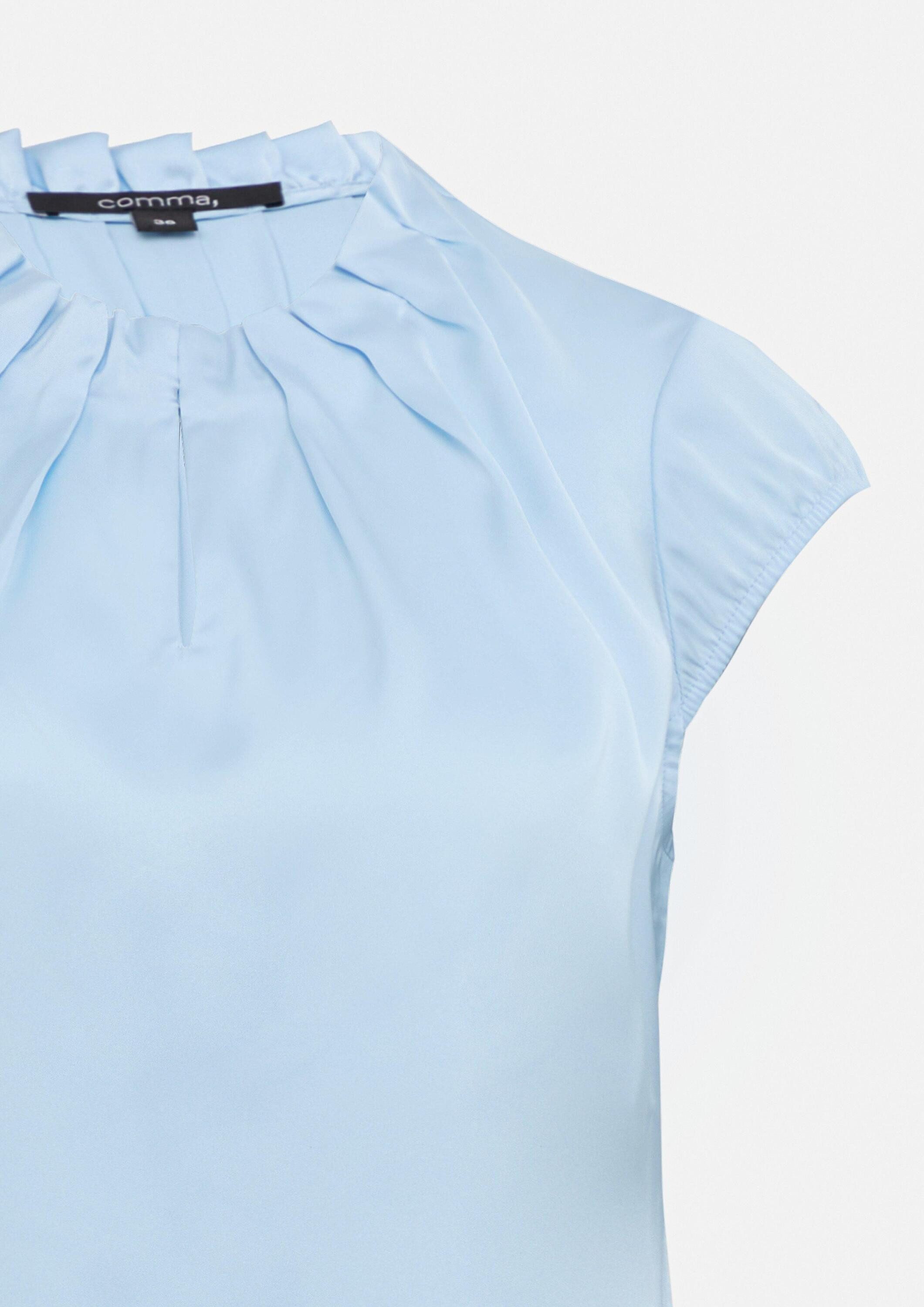 comma Kurzarmbluse Bluse Satin-Bluse mit Raffung