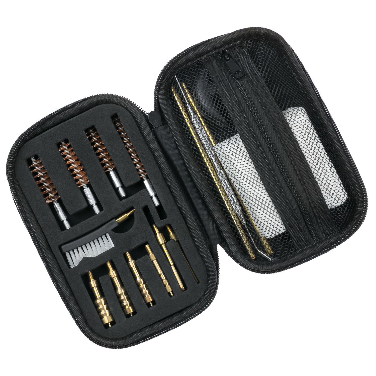 HMF Reinigungs-Set Waffenreinigungsset für Kurzwaffen 9mm Pistolen, (16-St), praktisches Komplettset mit Etui, 17x10,5x4cm