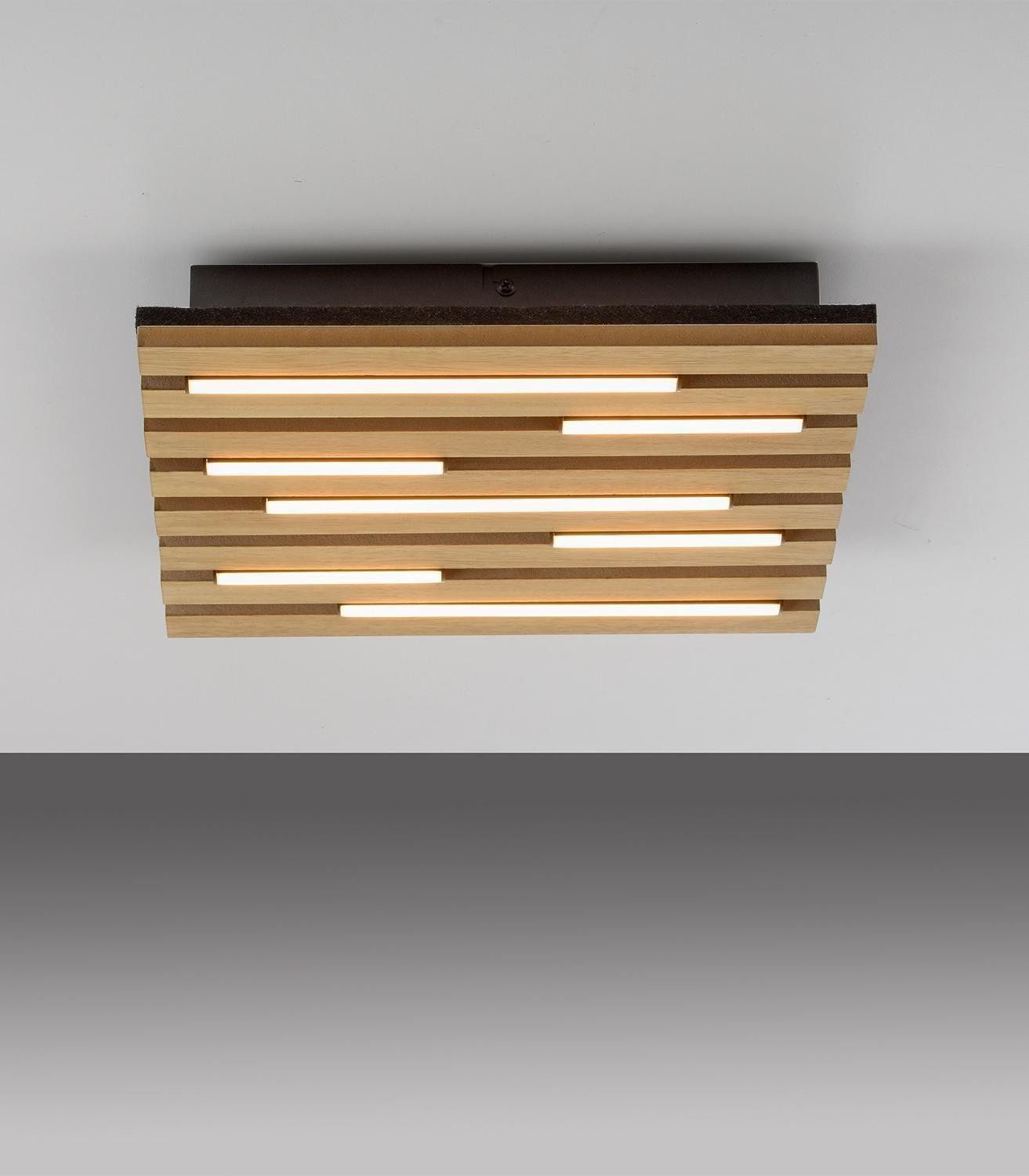 JUST LIGHT LED Deckenleuchte AKUSTIK, Braun, Schwarz, Holzfurnier, Metall, LED fest integriert, Extra-Warmweiß, Akustikfilz, B 30 x H 5 x T 30 cm