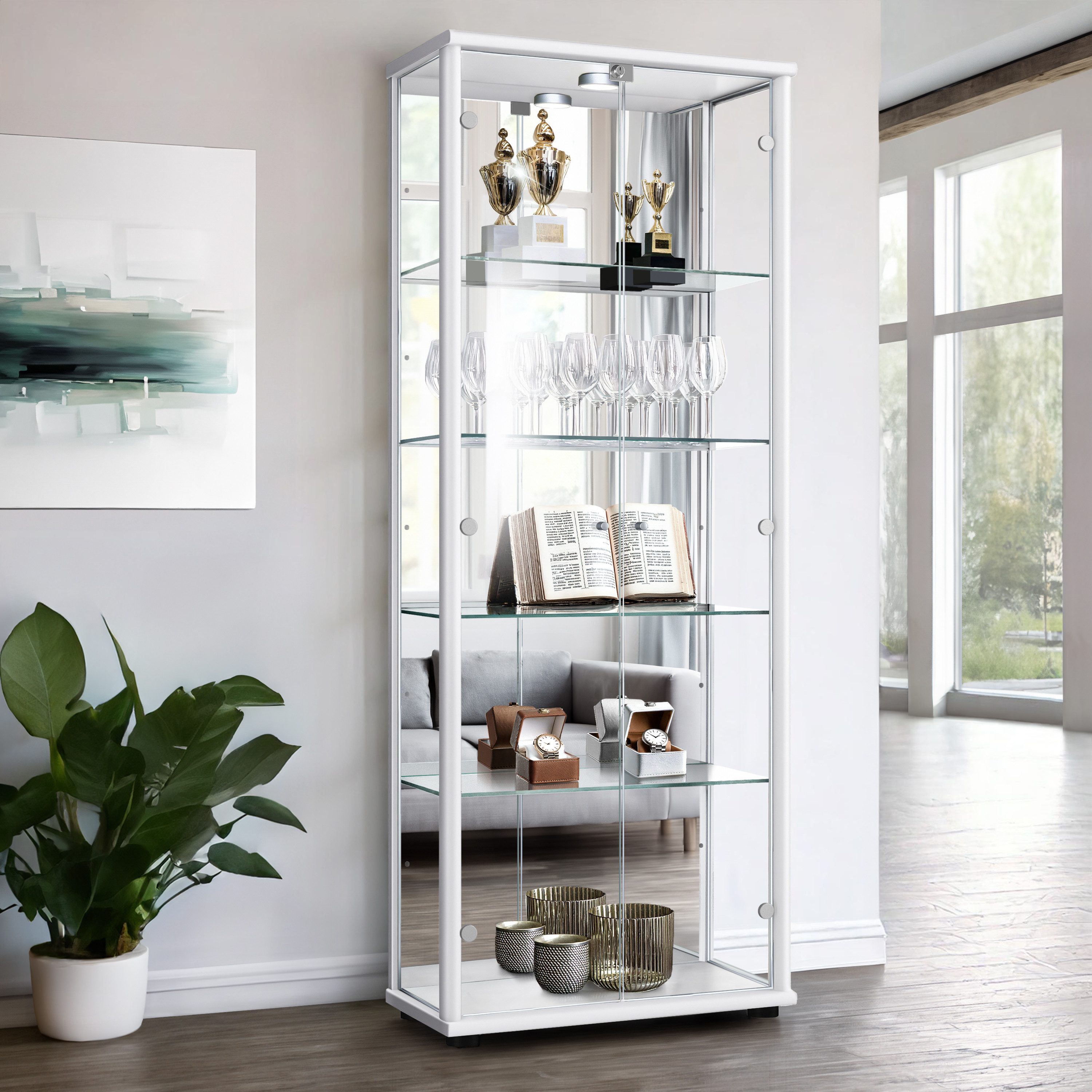 K-Möbel Glasvitrine C1084 (Glasvitrine (176x67x33 cm) mit 2 Glastüren) Glasvitrine stehend
