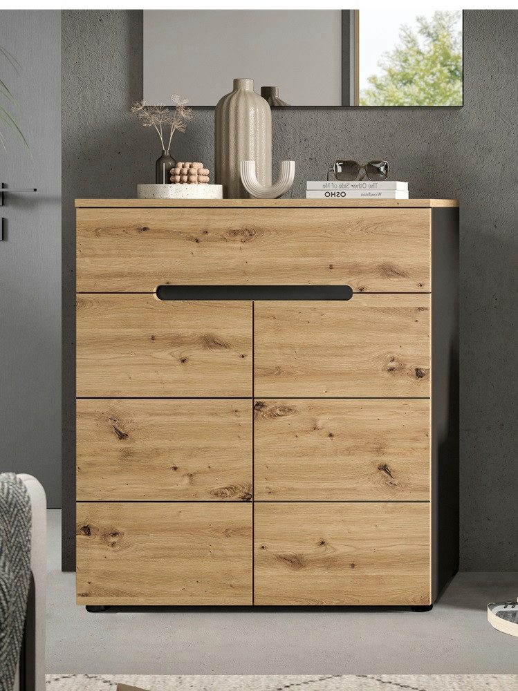 Sideboard Schuhschrank, Kommode Canu, grau / Artisan Eiche
