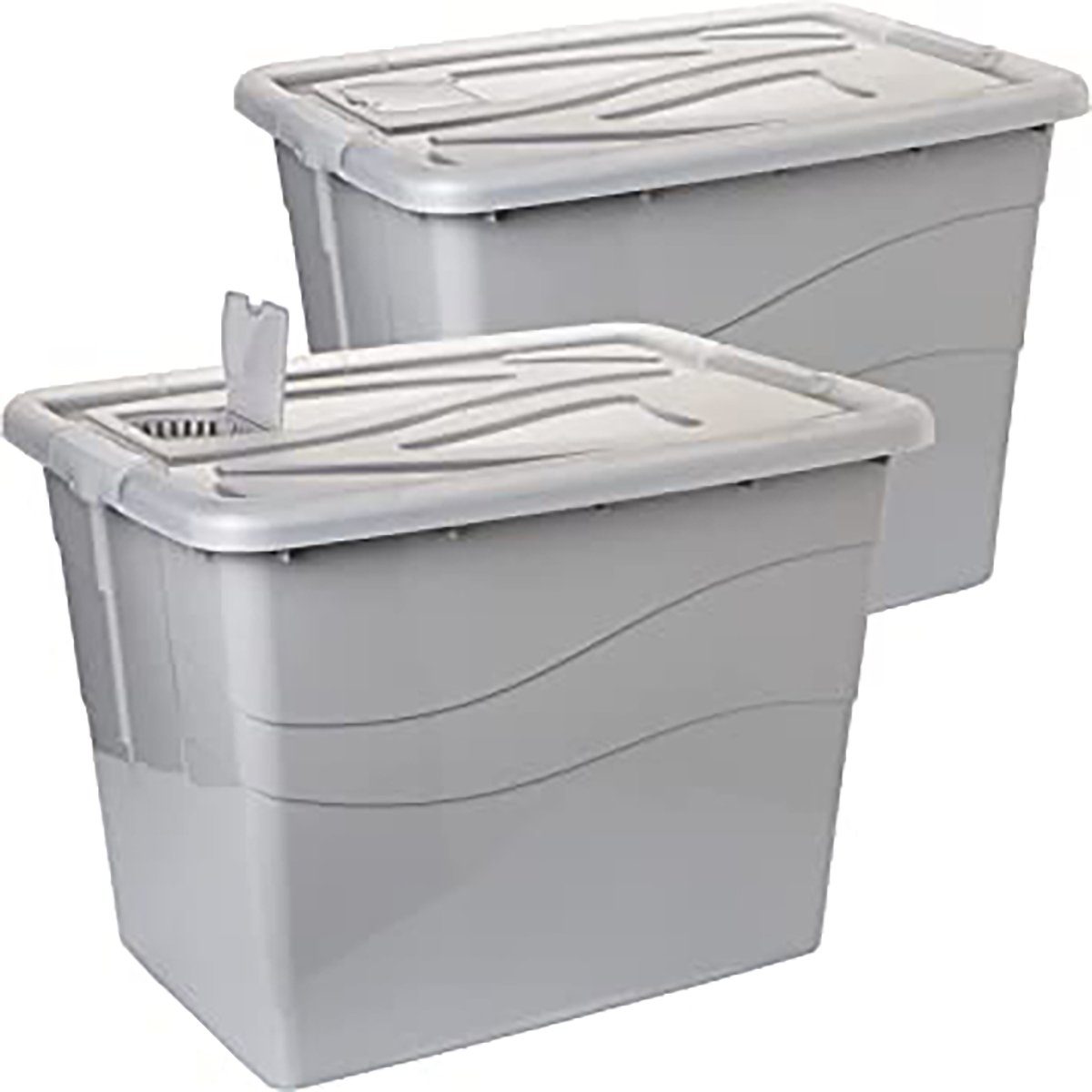 Centi Stapelbox 2 Stk. Ящики для хранения, 80 L Одежда и товары для бокса Groß XXL, Plastikbox (Set, 2 St., 45cm x 46cm x 62 cm), mit Deckel und Rollen, mit Deckel, Rollen und Clip-Griffen