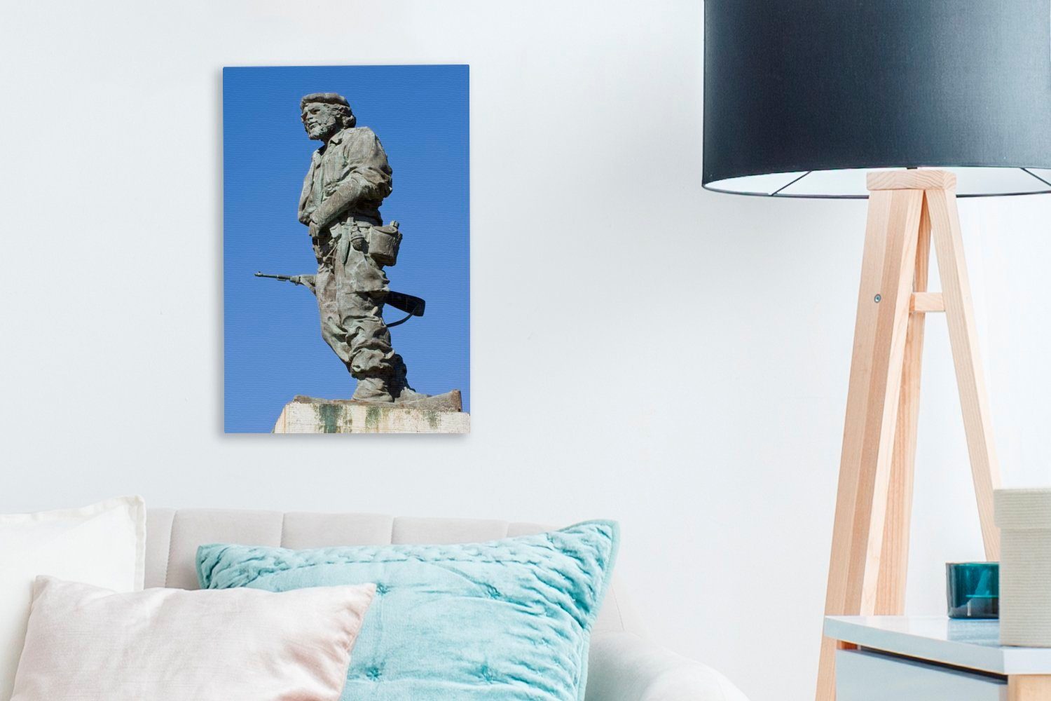 inkl. Gemälde, 20x30 (1 OneMillionCanvasses® cm Zackenaufhänger, Che Statue Leinwandbild St), bespannt fertig Leinwandbild von Guevara,