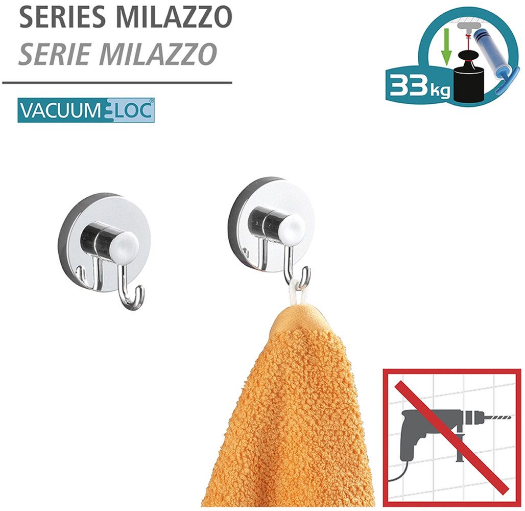 WENKO Toilettenpapierhalter Vacuum-Loc® Modell Milazzo (Set), inkl. 2 Wandhaken, Befestigen ohne Bohren – Bild 4 von 5