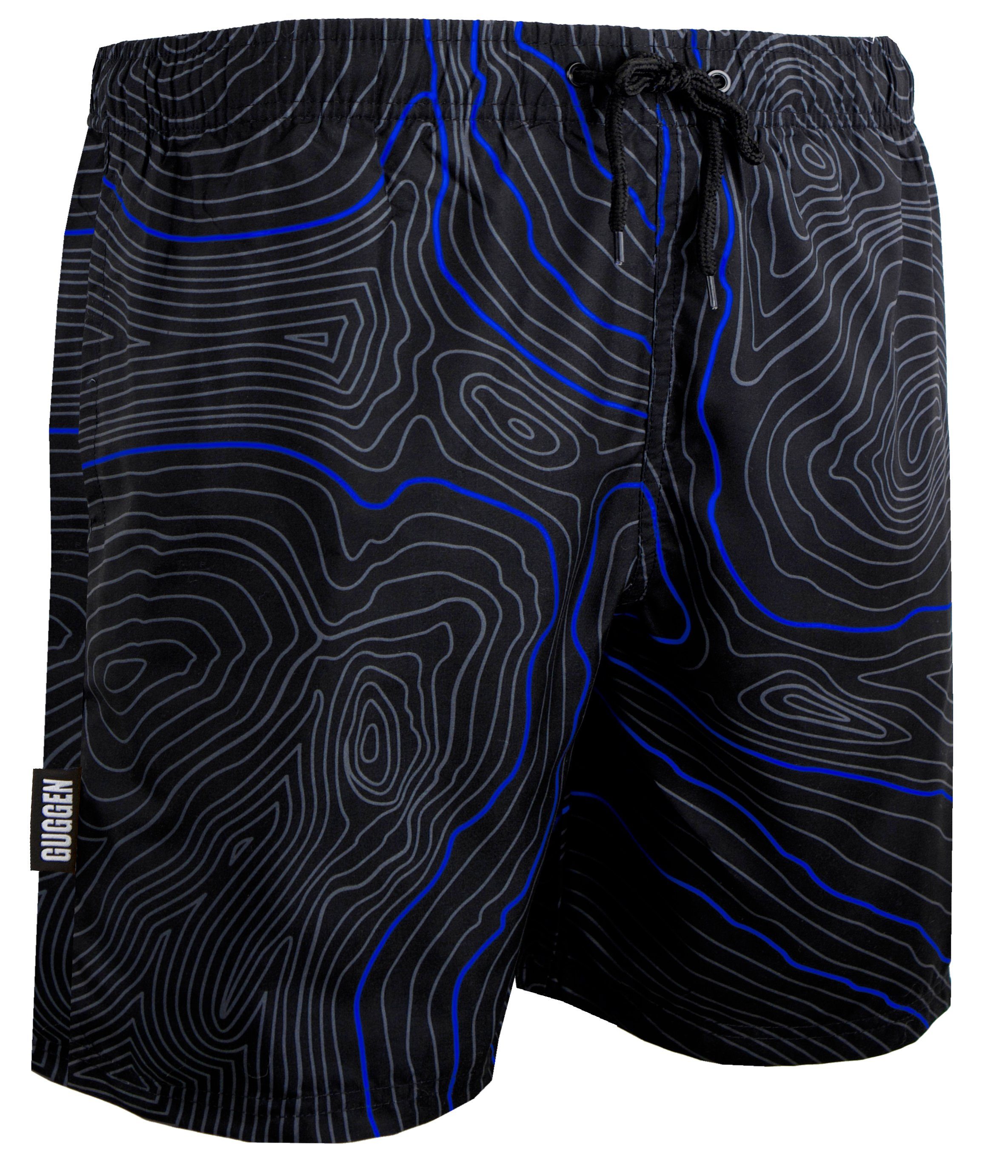 WHB2335 Herren Badehose gestreiftes Schnelltrocknend Mountain Badehose mit Badeshorts Schnelltrocknende GUGGEN Blau Muster Badeshorts Kordelzug