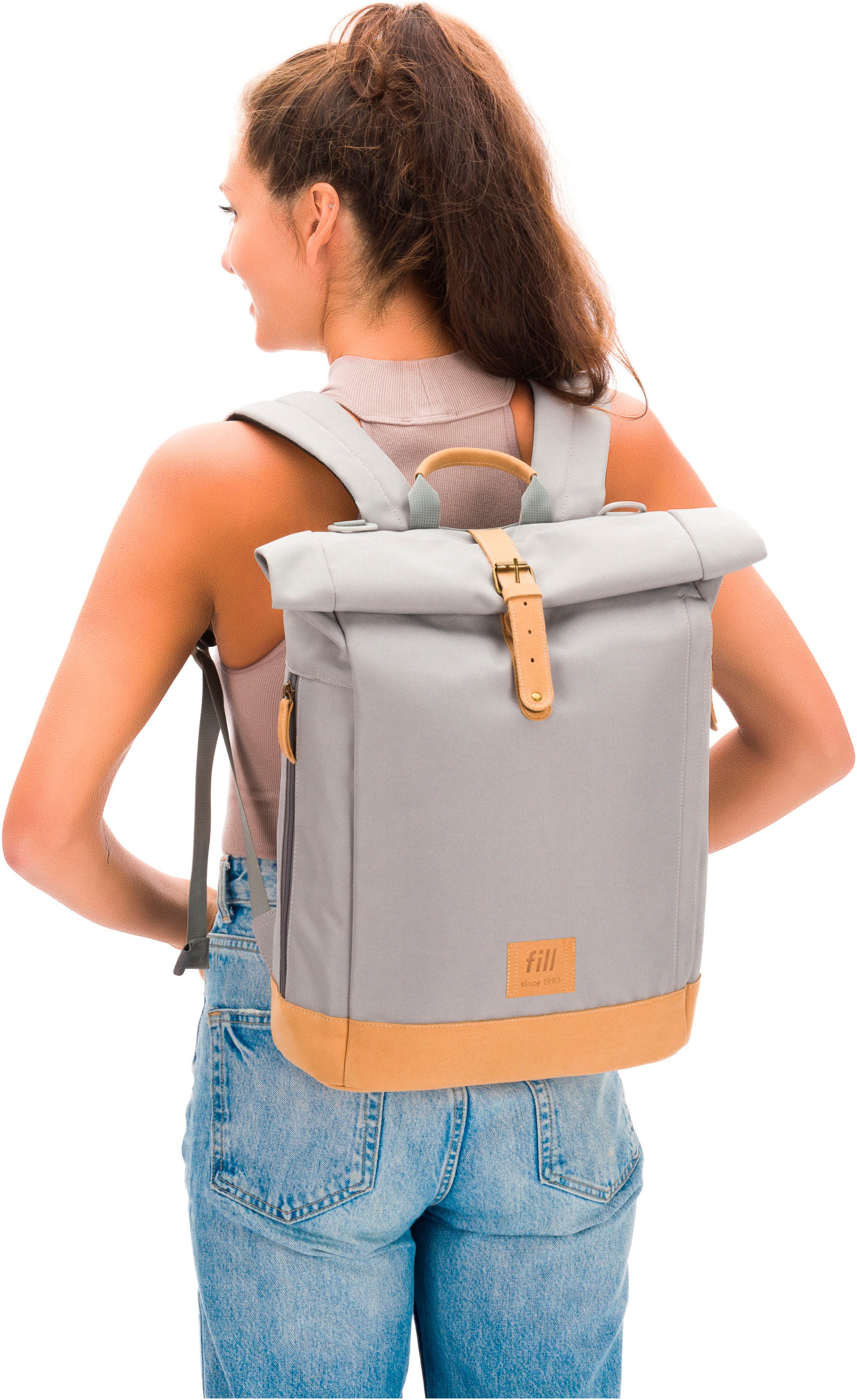 Fillikid Wickelrucksack Rolltop Berlin grau, inkl. Wickeltunterlage