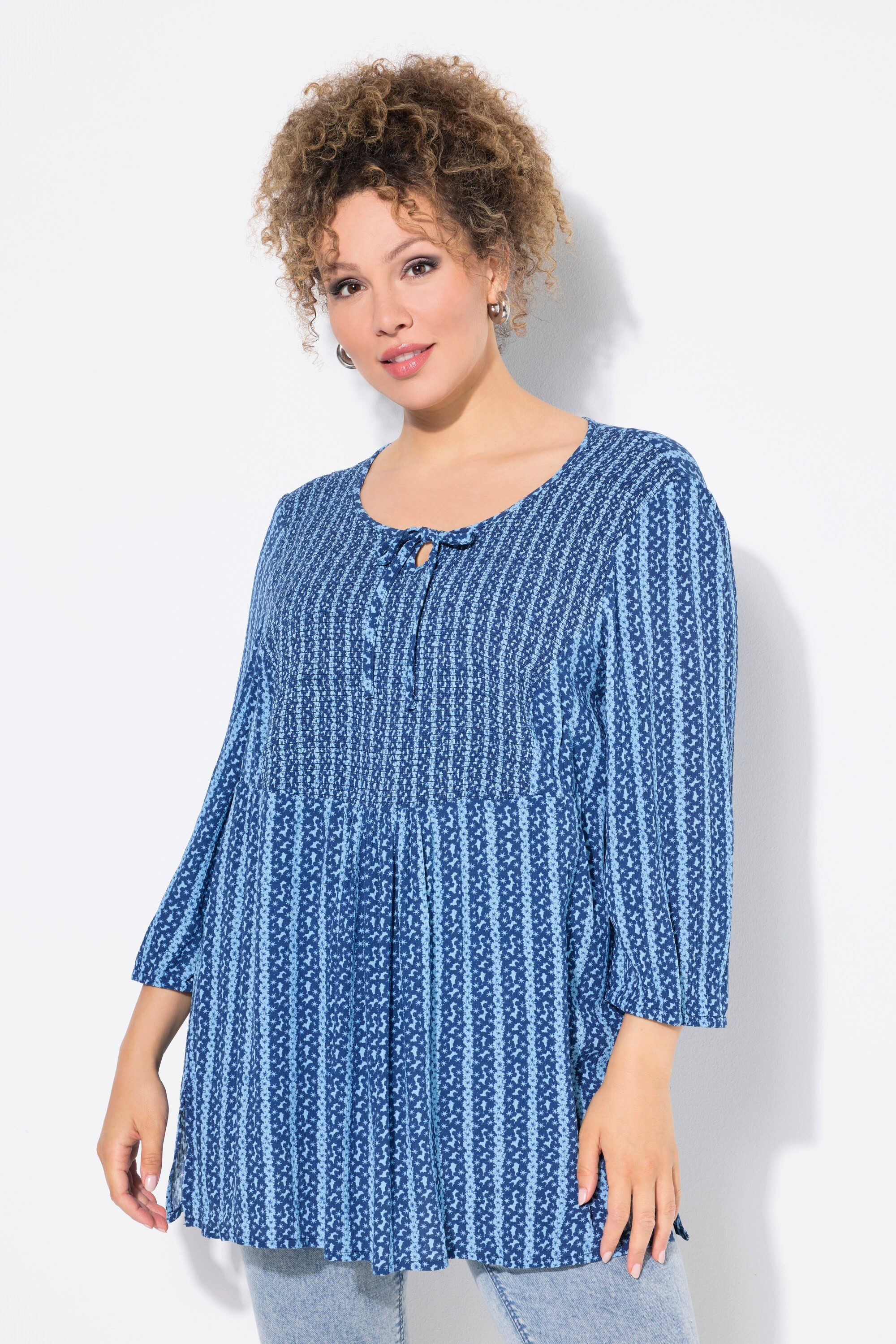 Ulla Popken Tunika Smok-Tunika Blüten A-Linie Rundhals 3/4-Arm günstig online kaufen
