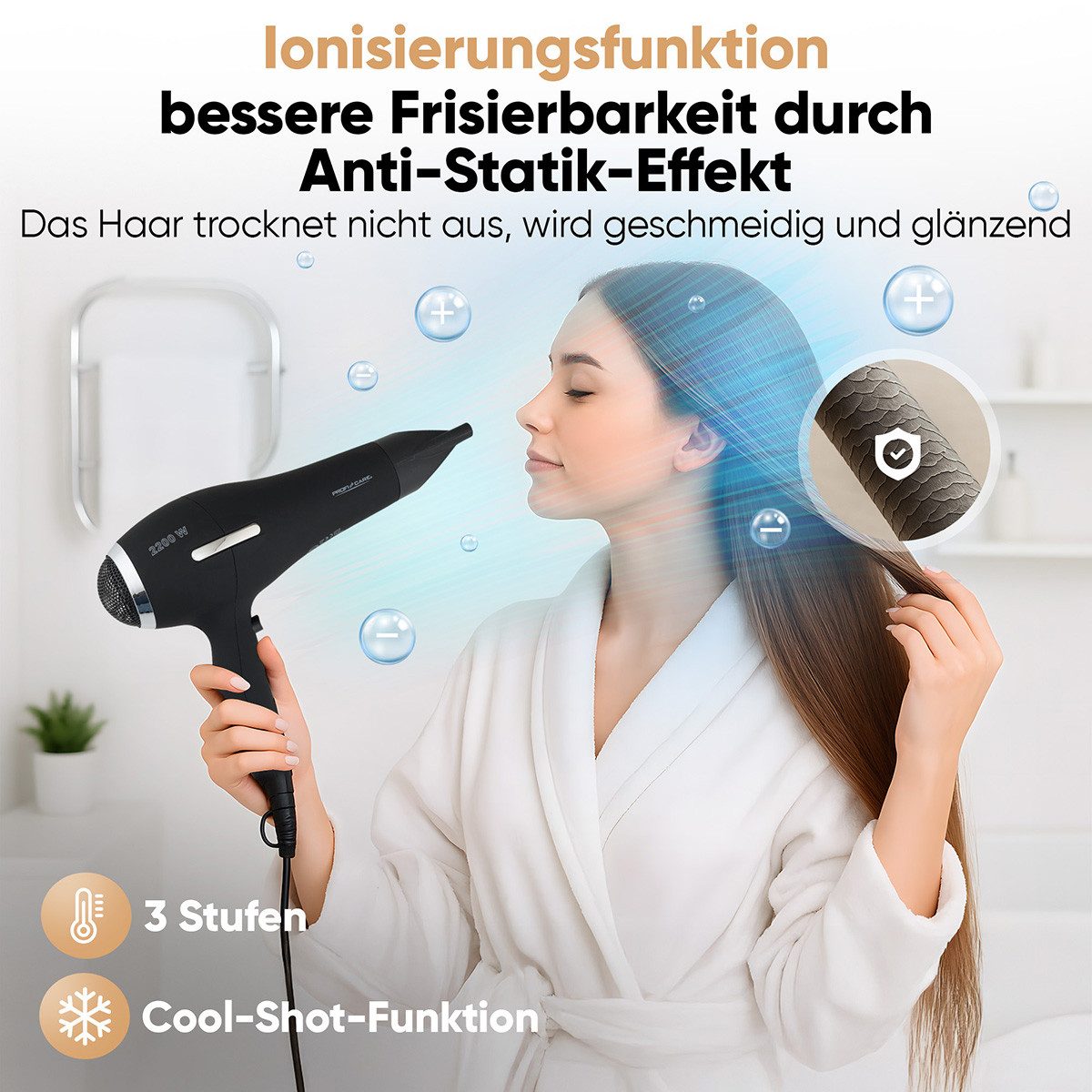 ProfiCare Haartrockner PC-HT 3017, Haartrockner 2200W, Ionisierung, 3 Stufen