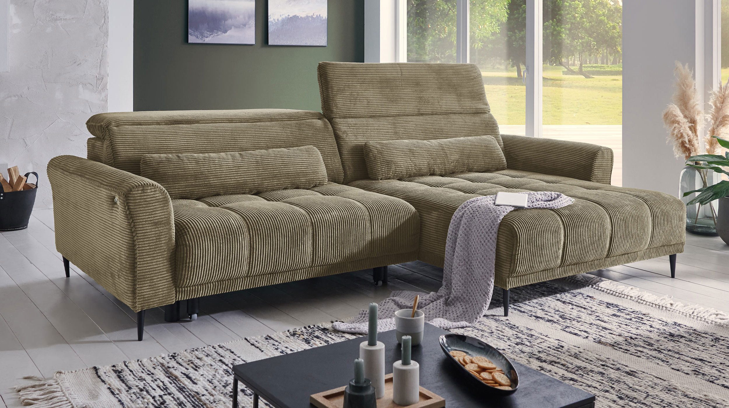 Massivart® Ecksofa Cord 277 cm / Cordsofa LOGAN / Sitztiefenverstellung / N günstig online kaufen
