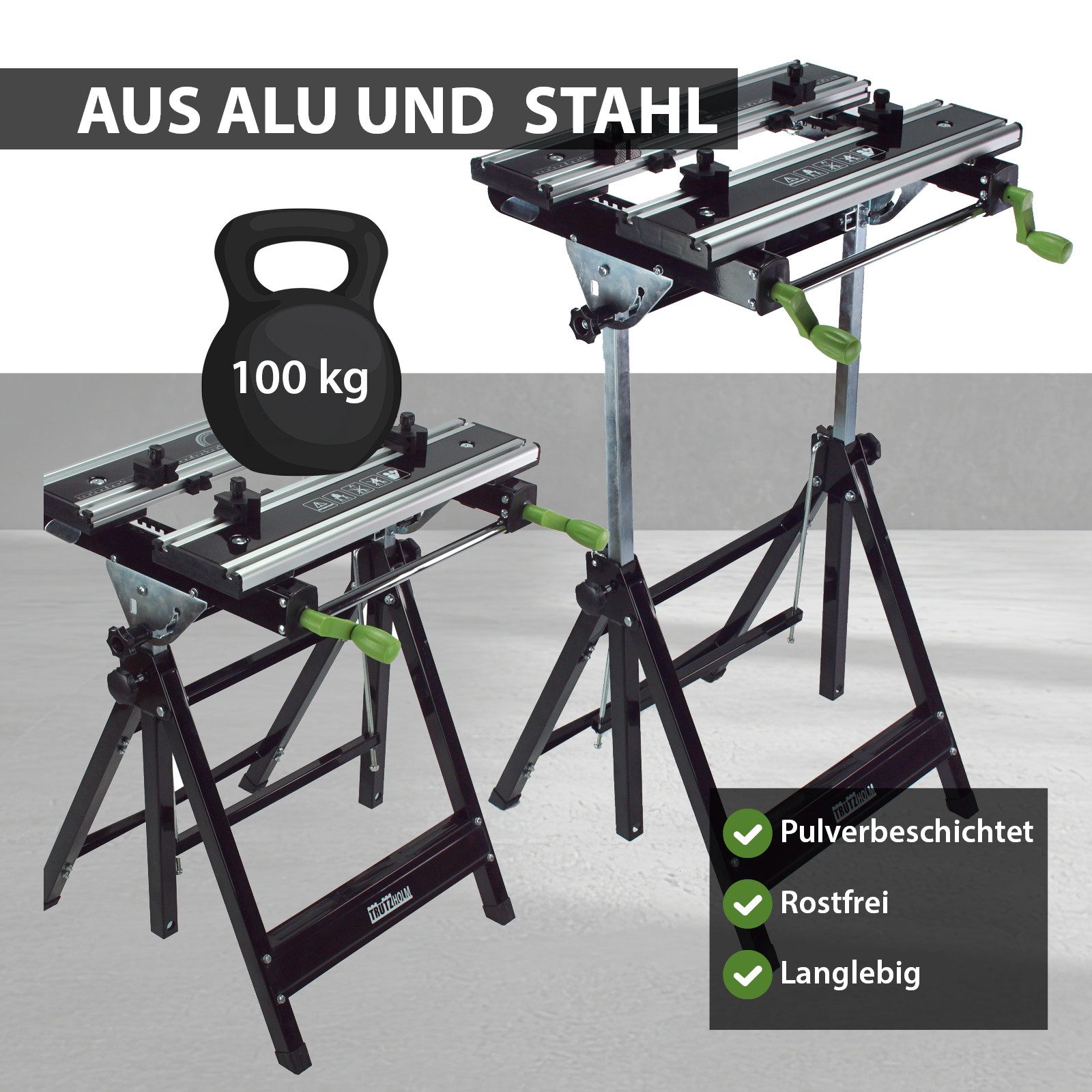 TRUTZHOLM Werkbank Werkbank klappbar höhenverstellbar 7 Stufen Werktisch Schnellspanner, (Artikel), 7 Stufen höhenverstellbar