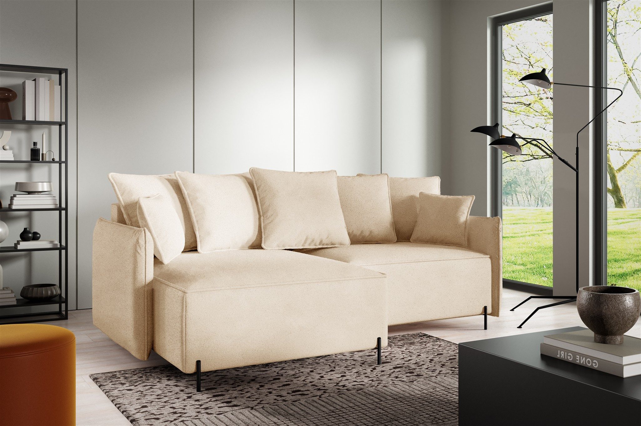 Fun Möbel Ecksofa Schlafsofa Sofa BETTO in Stoff Now or Never, Ottomane Links oder Rechts, Bettkasten, Rundumbezug