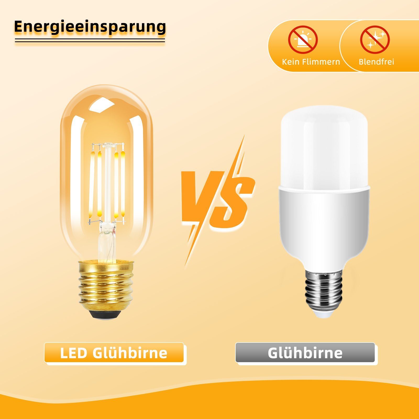 LED St., 2700k, Glühbirnen nicht LED-Leuchtmittel Gelbbraun 2 Birnen E27, Energiesparlampe, dimmbar ZMH Vintage 4W Lampe