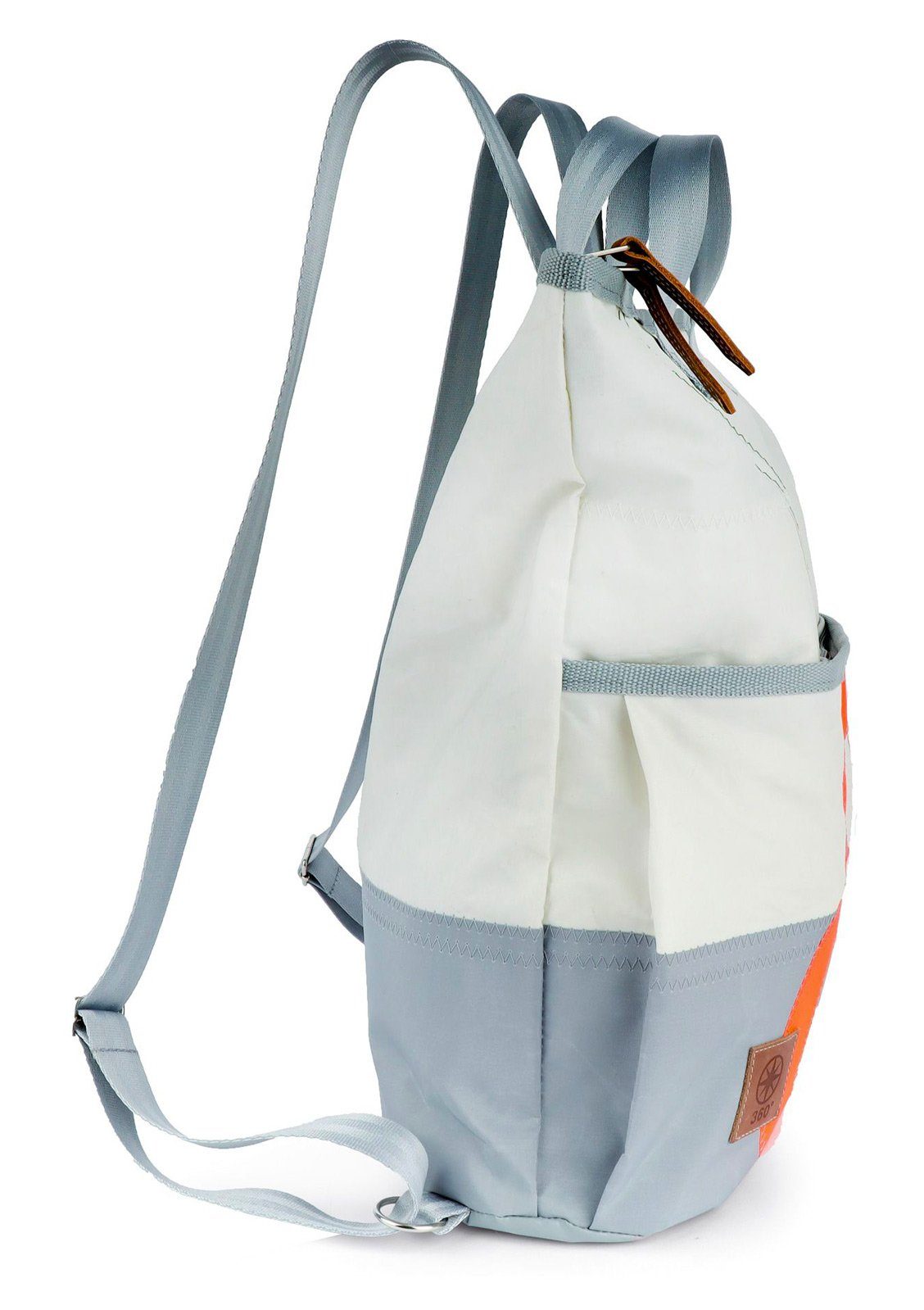 recyceltes Rucksack Ketsch Tasche Mini, Segeltuch weiß-grau 360Grad Tagesrucksack orange,