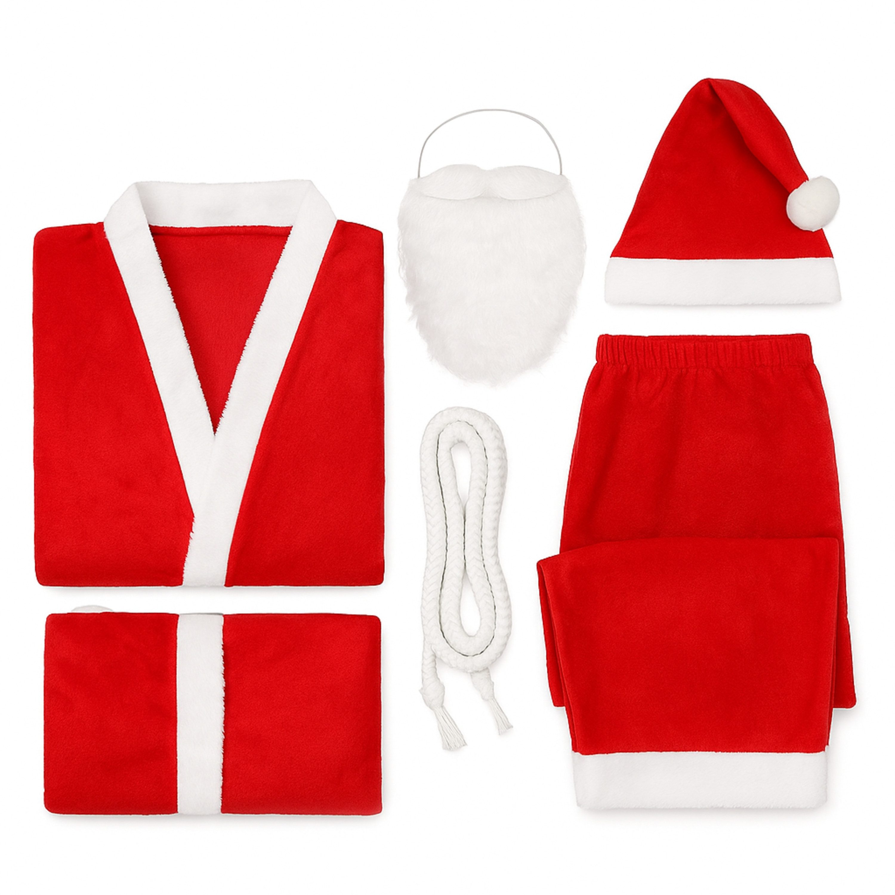 HundB Kostüm Rotes Weihnachtsmannkostüm Samt 5-teilig mit Bart