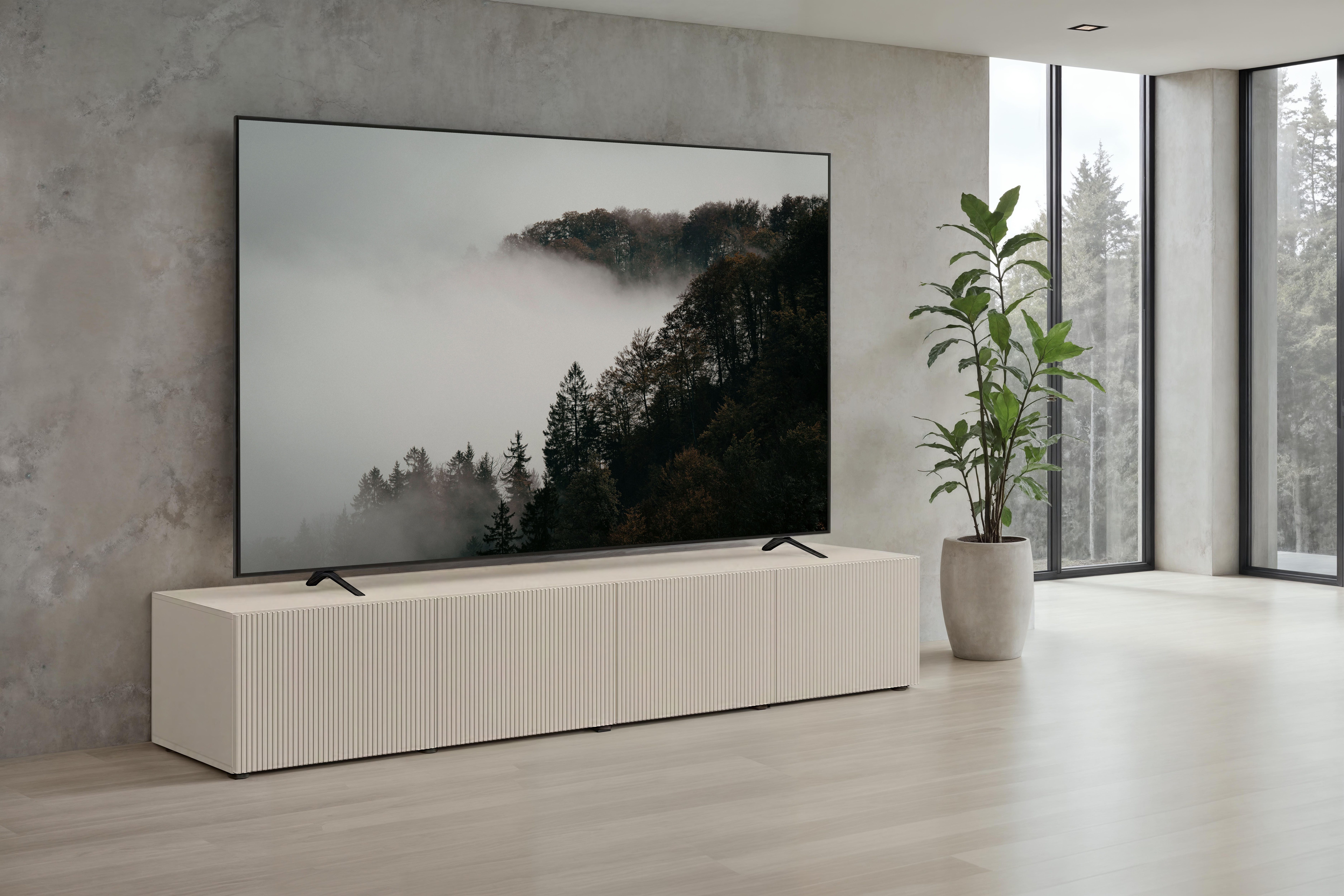 OTTO home Lowboard Rio, 245 cm breit, 47 cm tief, 4 Türen mit geriffelten MDF Fronten, geriffelte MDF-Fronten, geeignet für bis zu 98-Zoll-TV, viel Stauraum