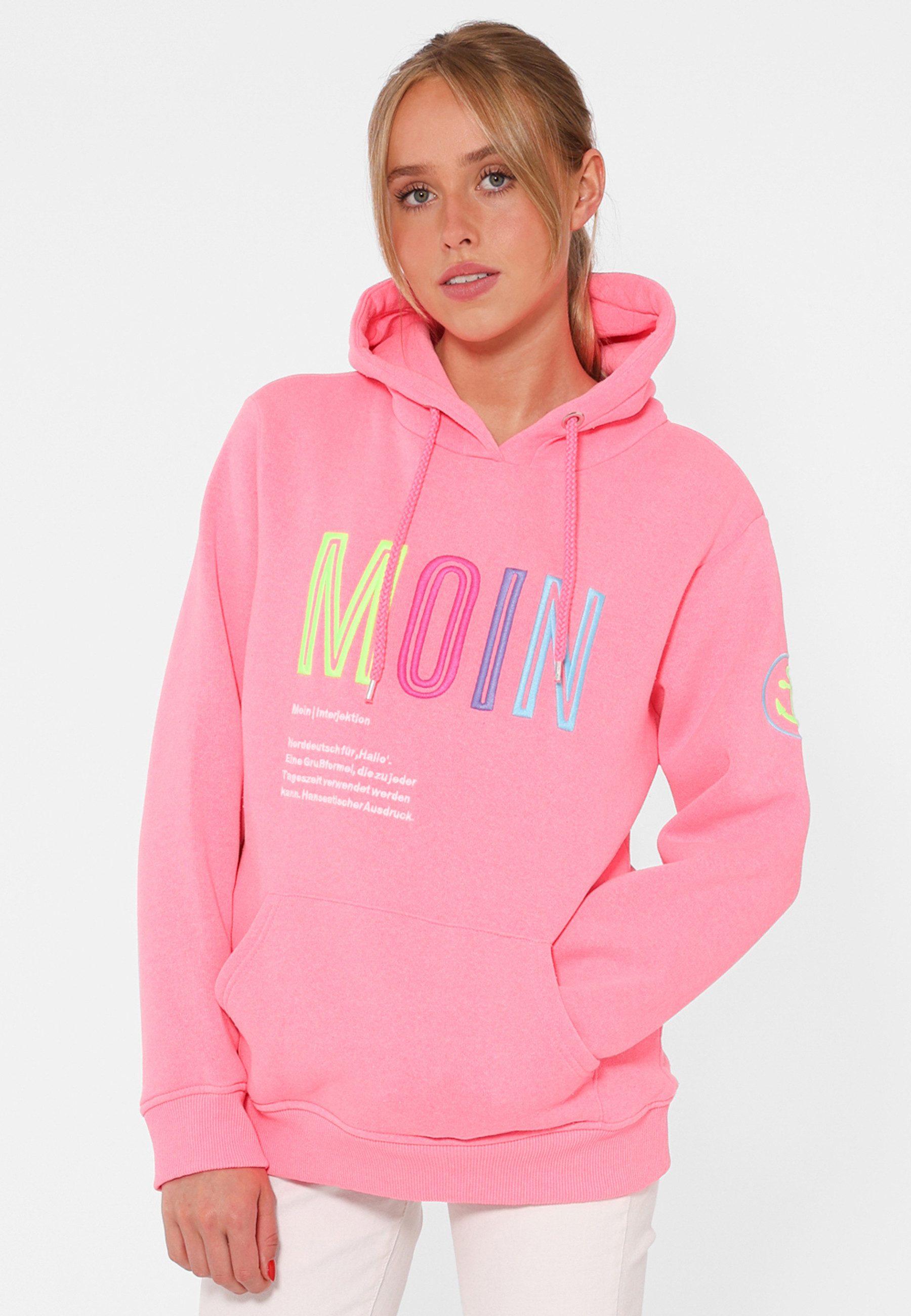 Zwillingsherz Sweatshirt gestickter Schriftzug, Kapuze, Langarm, Kängurutas günstig online kaufen