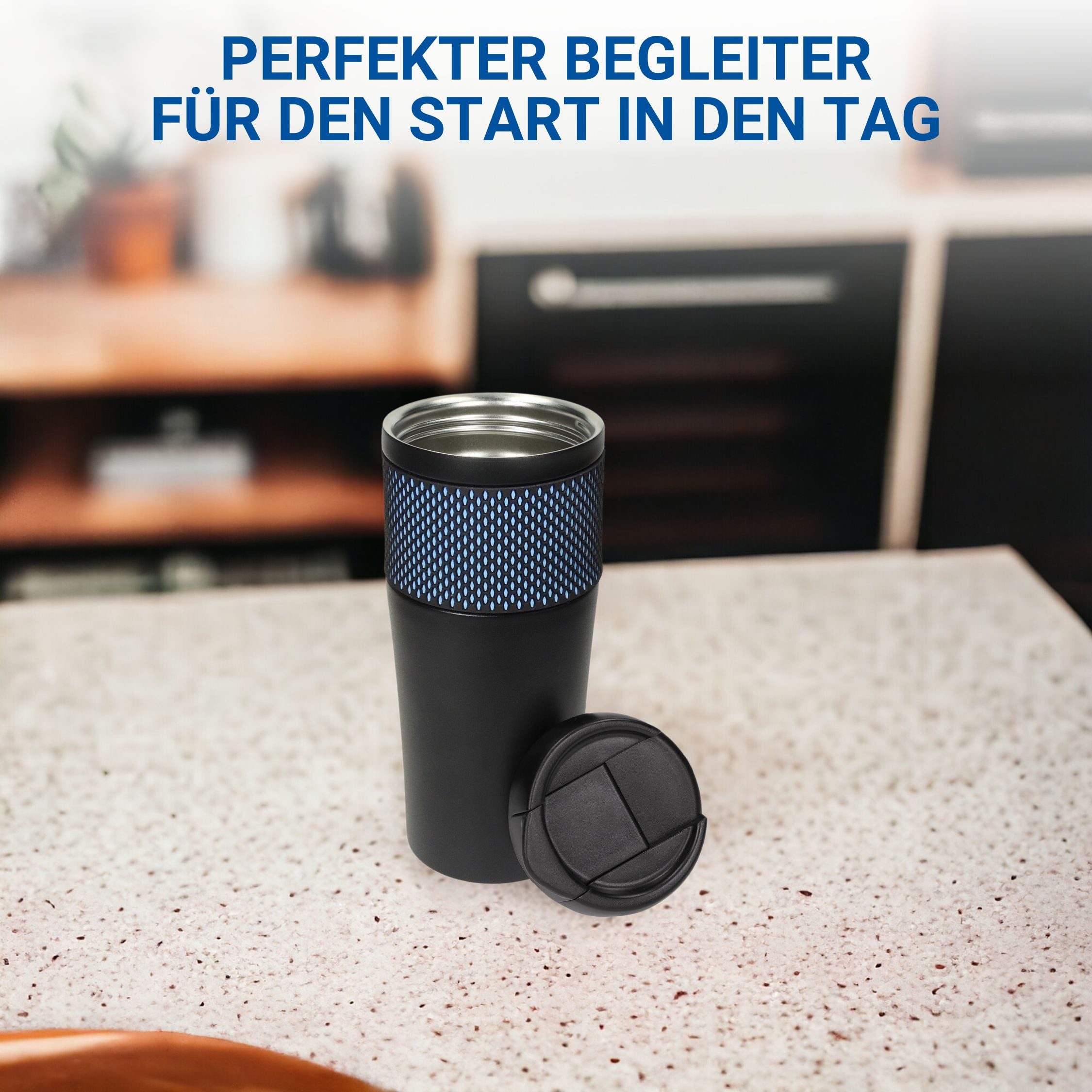 elasto Thermobecher Vakuum Kaffeebecher to Go mit Deckel inkl. Manschette, Isolierbecher, Teebecher, Heißgetränke, Coffee mug, Stylisch, Robust