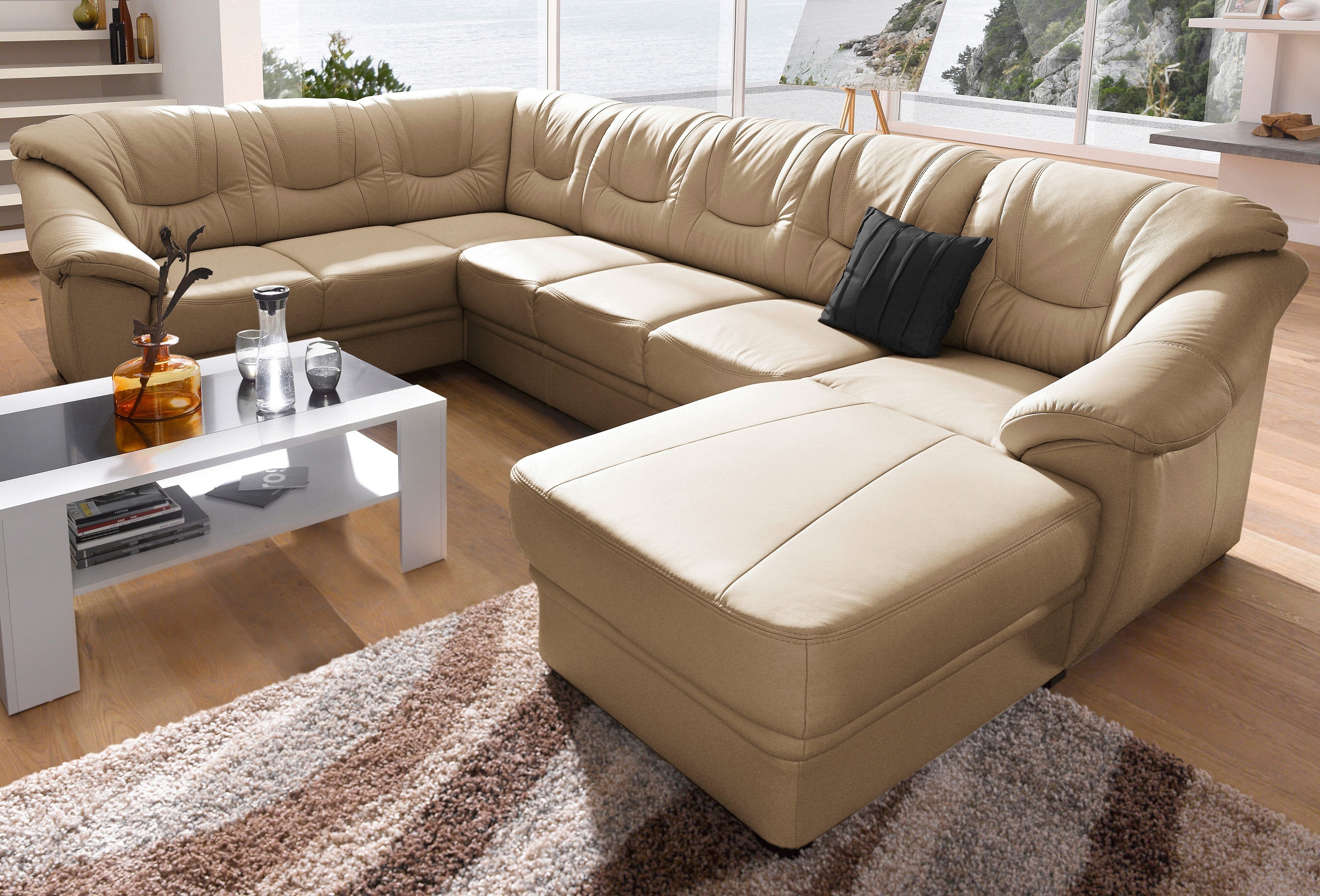 sit&more Wohnlandschaft Savona, U-Form, B: 320 cm, Bettfunktion wählbar, Federkern-Polsterung, Komfortable Sitzhöhe 46 cm, Liegefläche 120 x 250 cm bei Bettfunktion