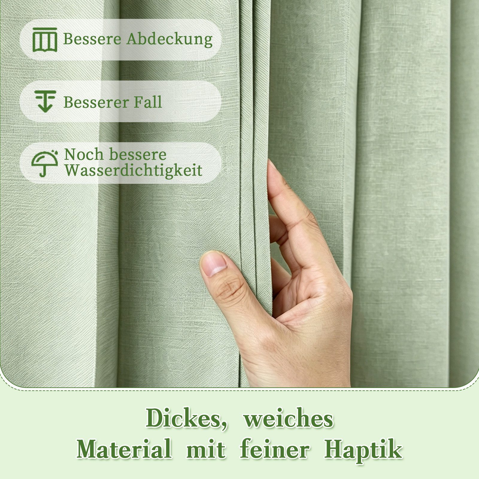 M&W DAS DESIGN Duschvorhang 180x200 Faltbar Anti Schimmel Waschbar Grün – Bild 3 von 5