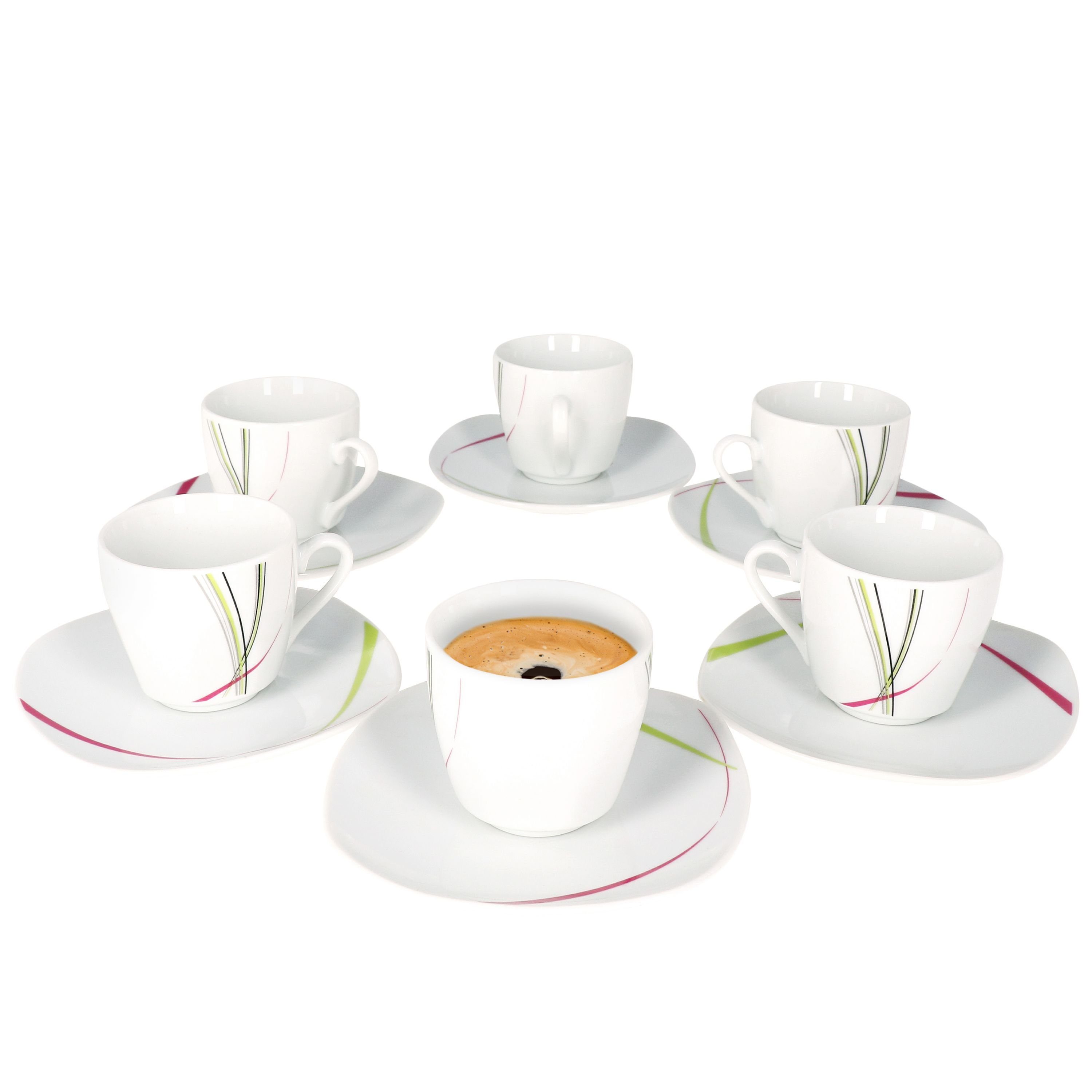 van Well Tasse 6er Set Espressotasse 11cl mit Espressountertasse 12,3cm Fashion