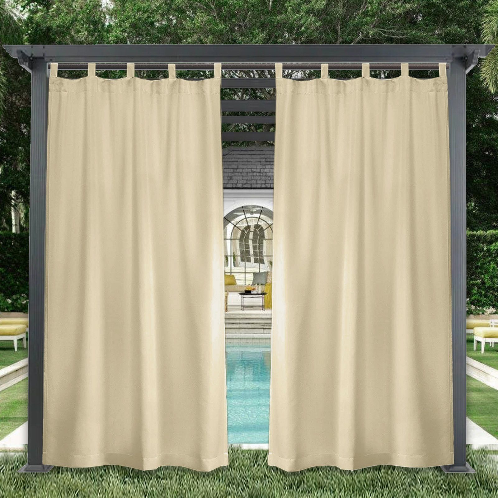 isoliert Beige W132xH213cm, (1 Vorhang Patio Außenvorhang Wasserdicht Qelus, St), Thermisch Verdunkelungsvorhang