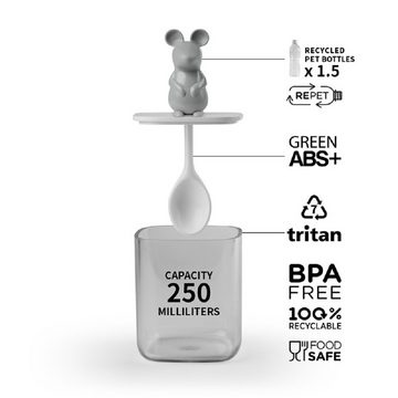 Qualy Design Aufbewahrungsdose Seasoning Behälter Lucky Mouse mit Löffel (für ca. 250 ml, 1 St., Vorratsbehälter Kunststoff transparent), Maus, grau, ca. 7,2 x 7,2 x 14 cm