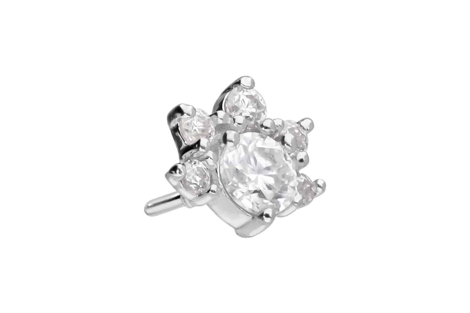 Piercing-Set 14 Karat Gold Schraubaufsatz mit Außengewinde MOISSANIT-BLUME