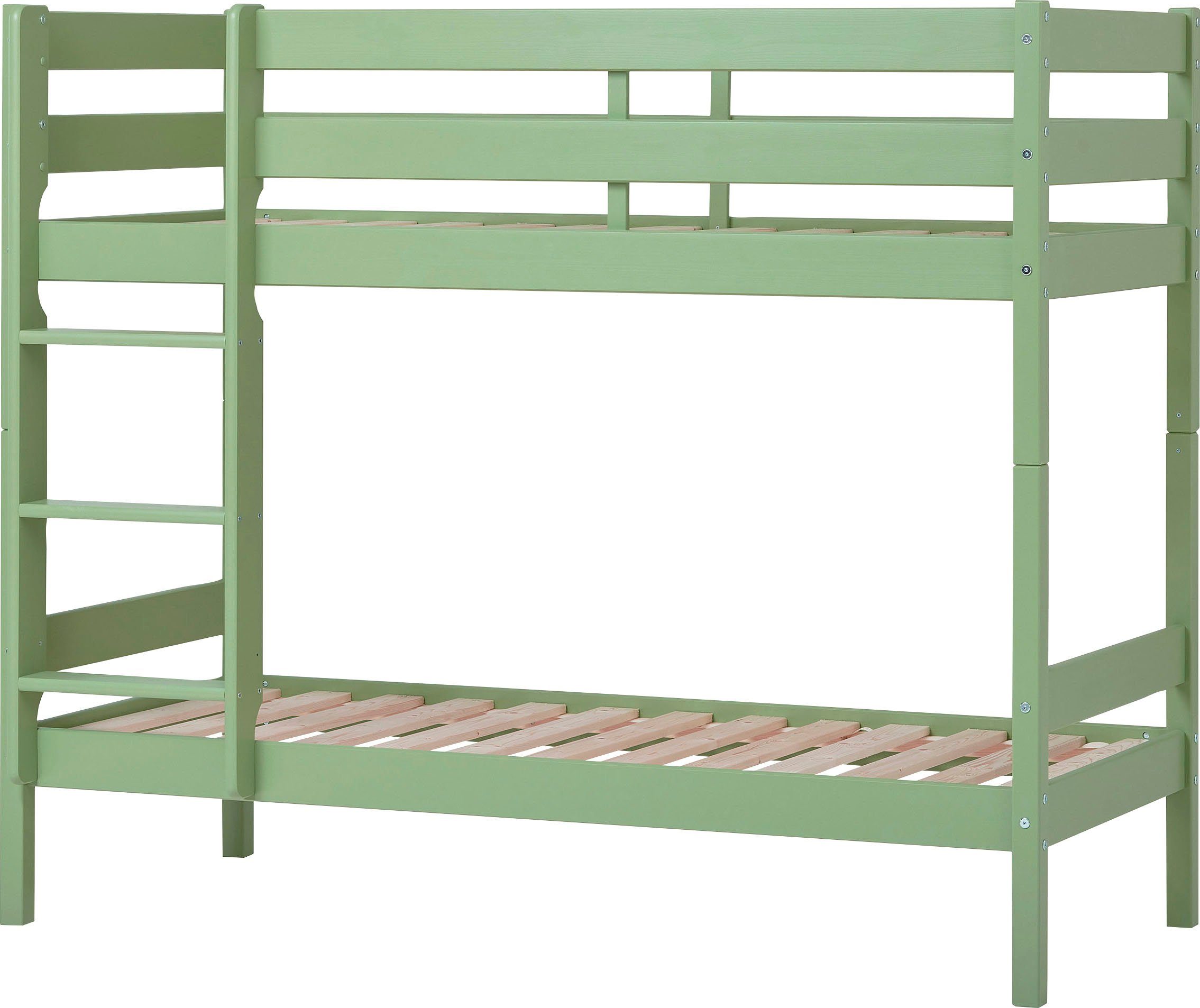 Hoppekids Etagenbett ECO Comfort, aus Massivholz, wahlweise mit Lattenrost und Matratze, Größe wählbar Grün