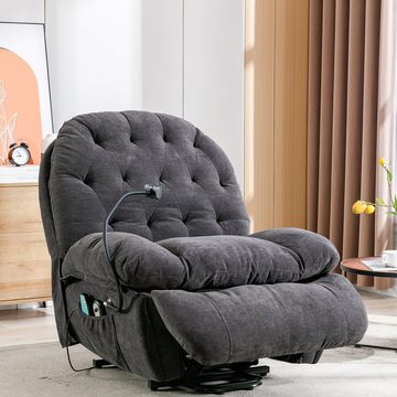 Merax TV-Sessel mit Vibration und Wärme, Relaxseseel mit Handyhalterung, Massagesessel elektrisch mit Aufstehhilfe, Fernsehsessel