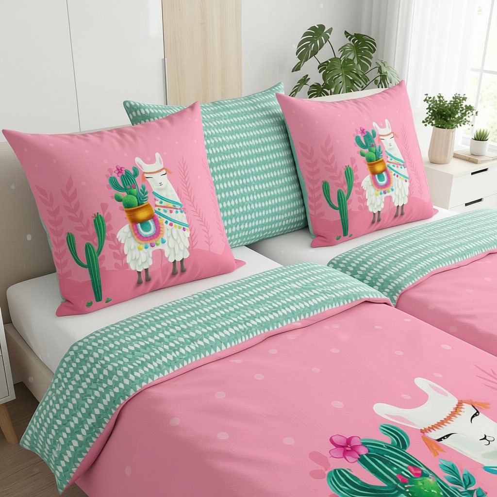 good morning Bettwäsche Baumwolle, Renforcé, 2 teilig, verspieltes Lama, pink