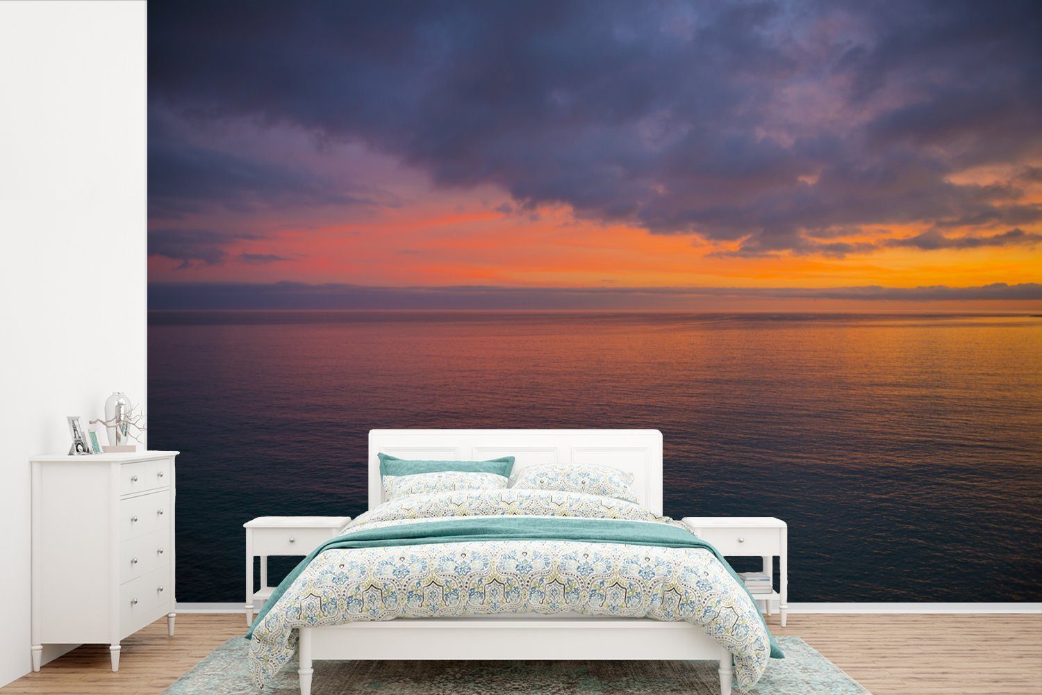 MuchoWow Fototapete Sonnenaufgang über dem Mittelmeer, Matt, bedruckt, (6 St), Wallpaper für Wohnzimmer, Schlafzimmer, Kinderzimmer, Vinyl Tapete