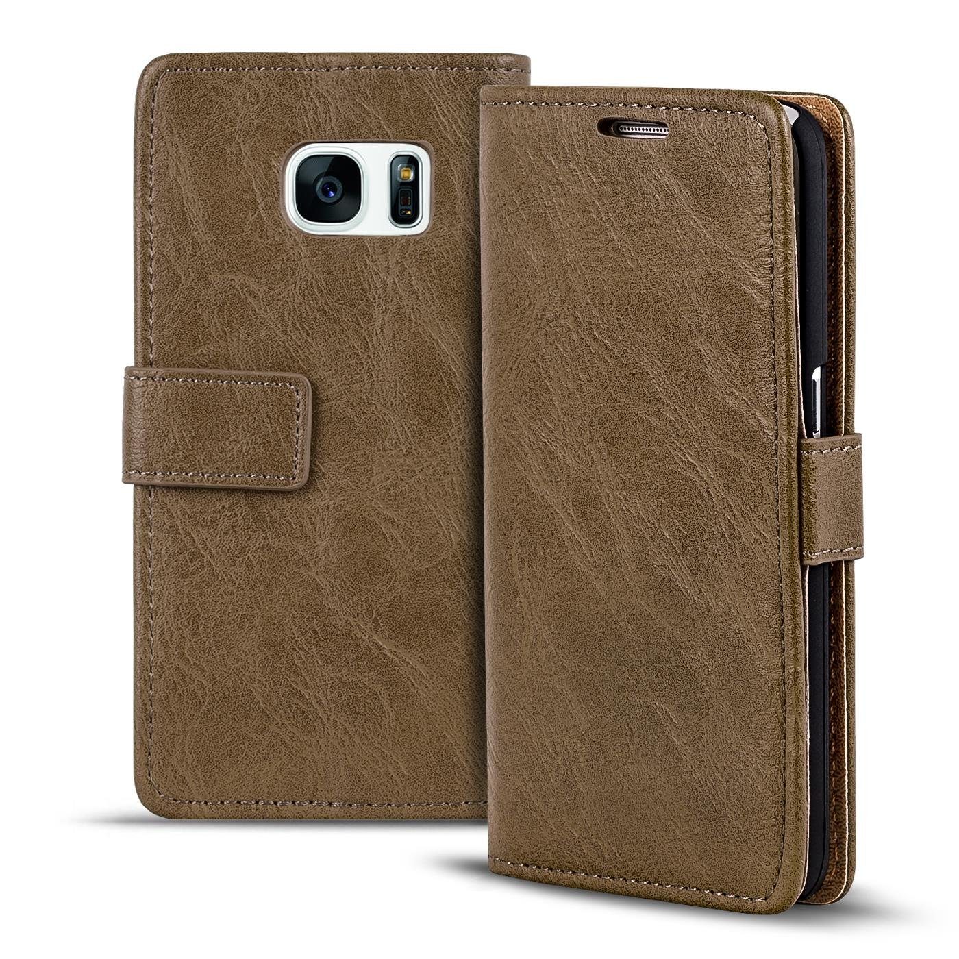 CoolGadget Handyhülle Retro Klapp Tasche Book Cover für Samsung Galaxy S7 5,1 Zoll, Schutzhülle Wallet Case Kartenfach Hülle für Samsung Galaxy S7