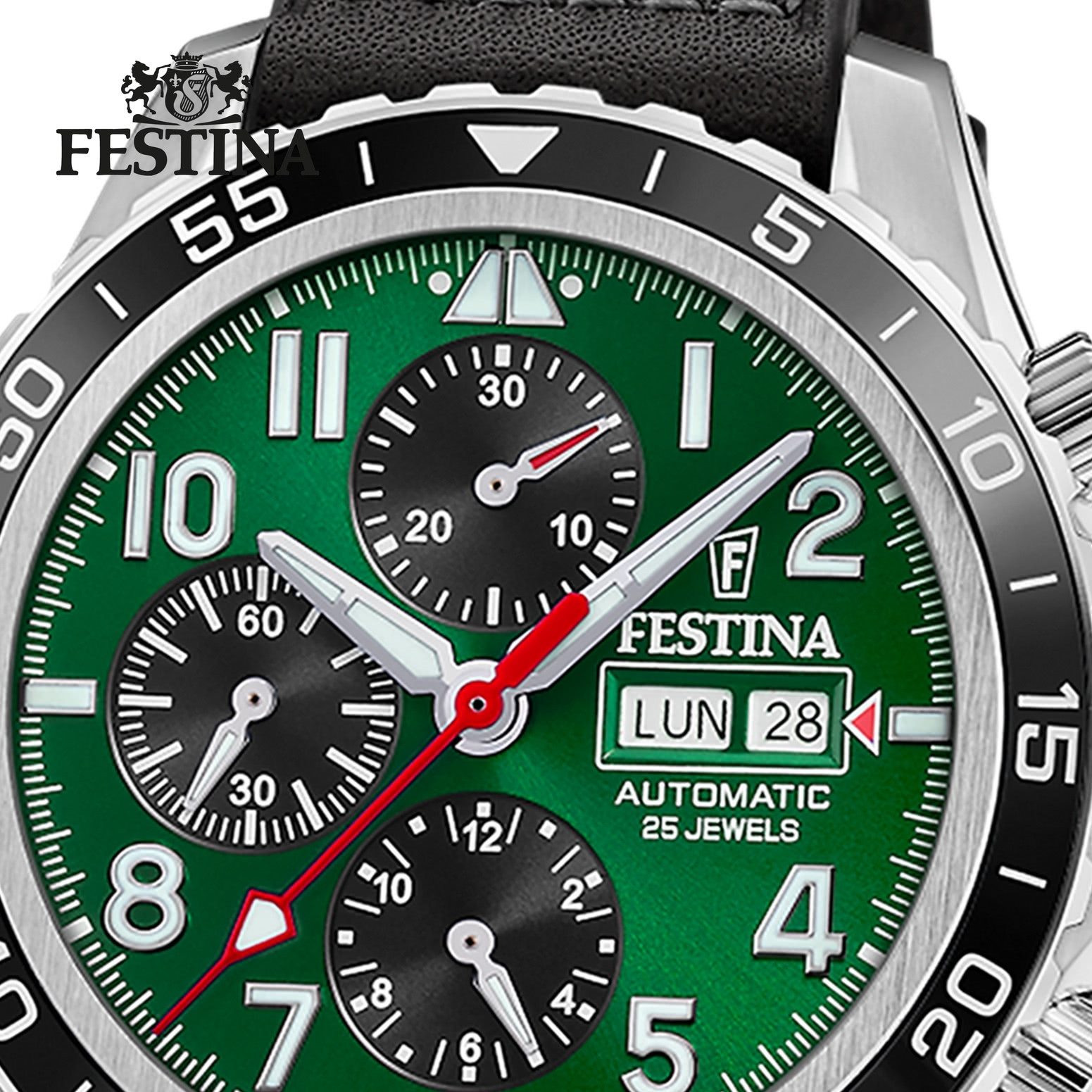 Festina Multifunktionsuhr Festina Herrenuhr Swiss Made Armbanduhr, (Multifunktionsuhr), Herren Armbanduhr rund, Lederarmband schwarz, Elegant