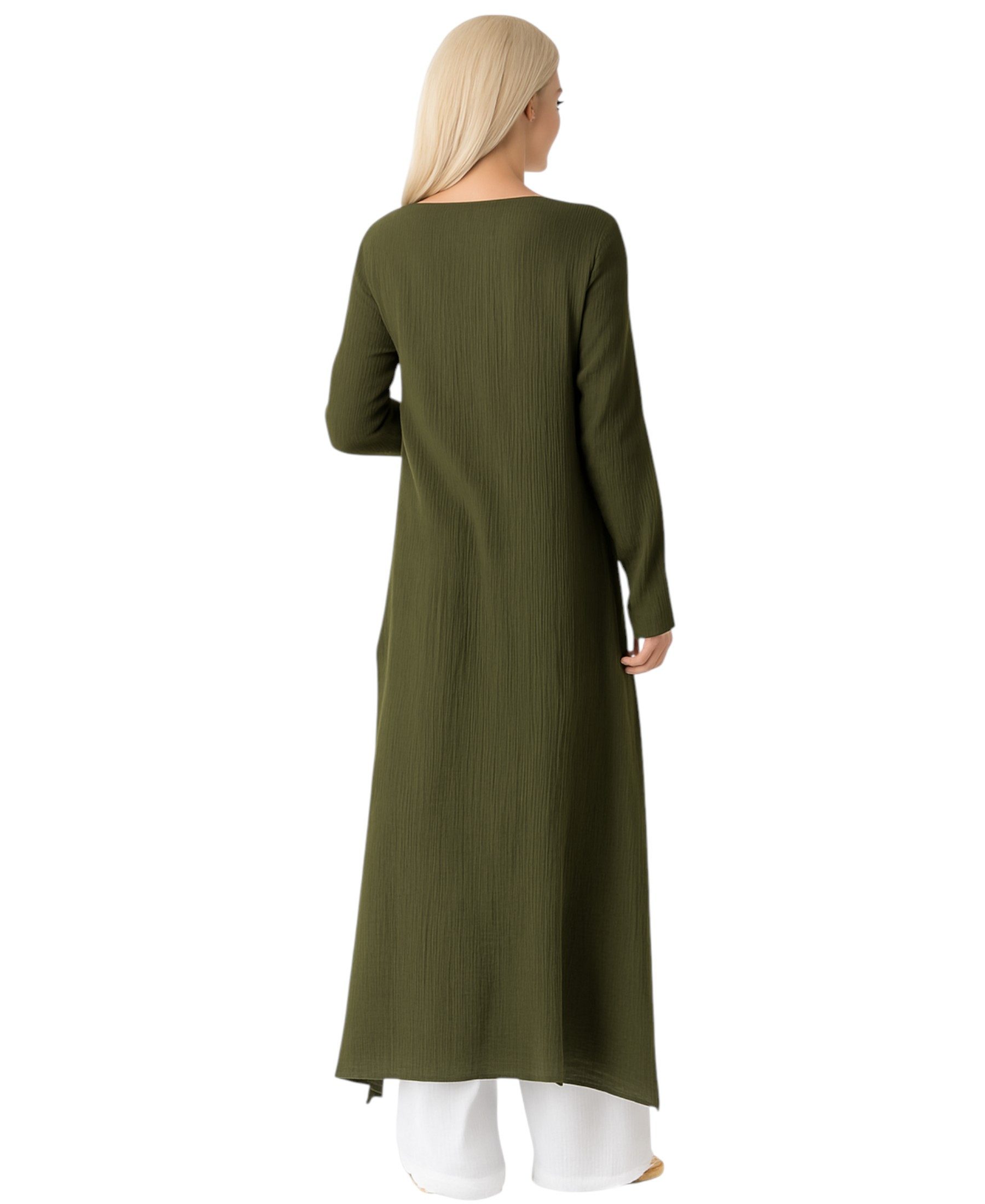 WENOR Longtunika Musselin 100 % Baumwolle 125 cm, Seitenschlitze, Modest Fashion 36–48 Seitenschlitze, figurumspielend, minimalistisches Design