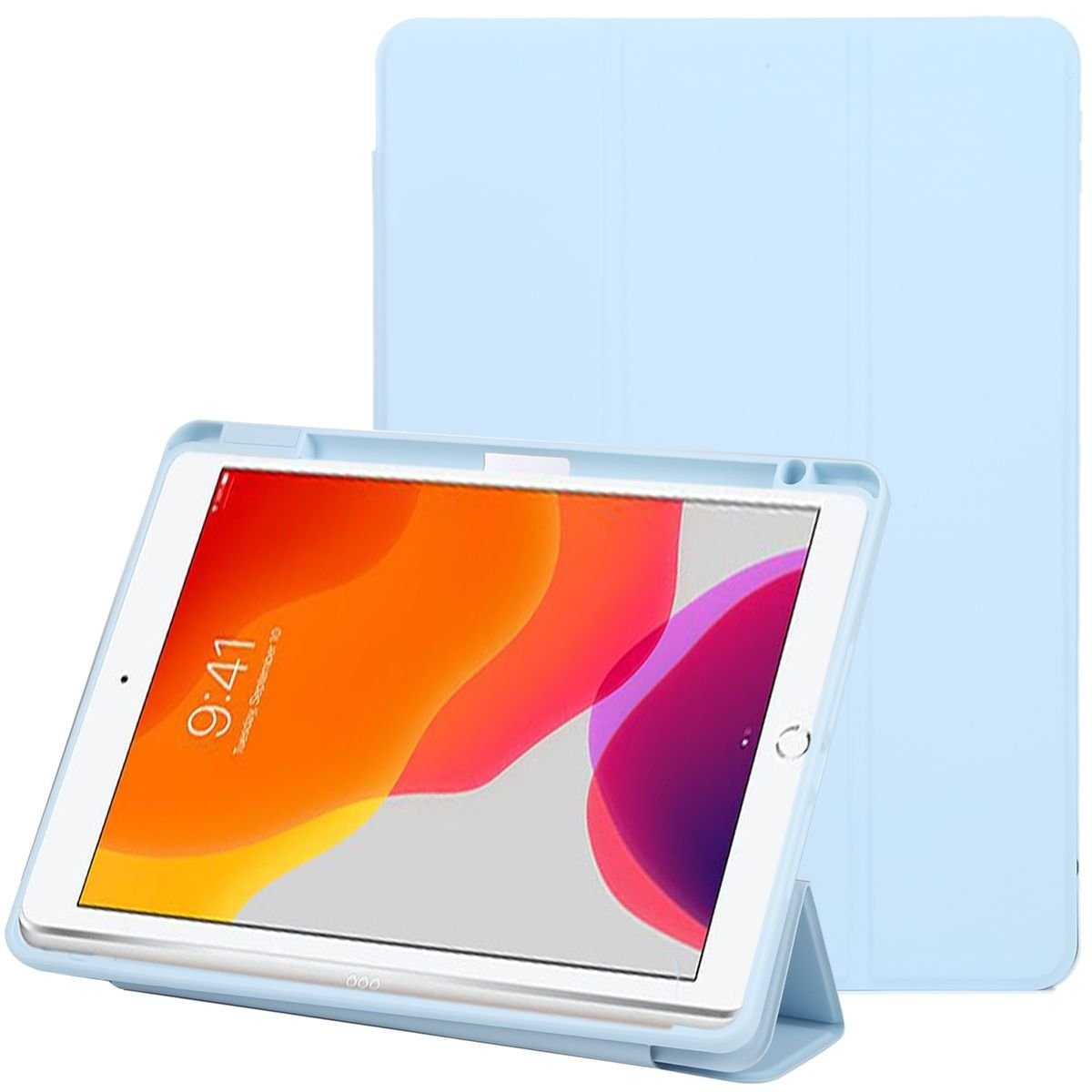 Wigento Tablet-Hülle Für Apple iPad 10.2 2019 / 2020 / 2021 teilbares 3folt  Wake UP Smart Cover Hell Blau Tablet Tasche Hülle
