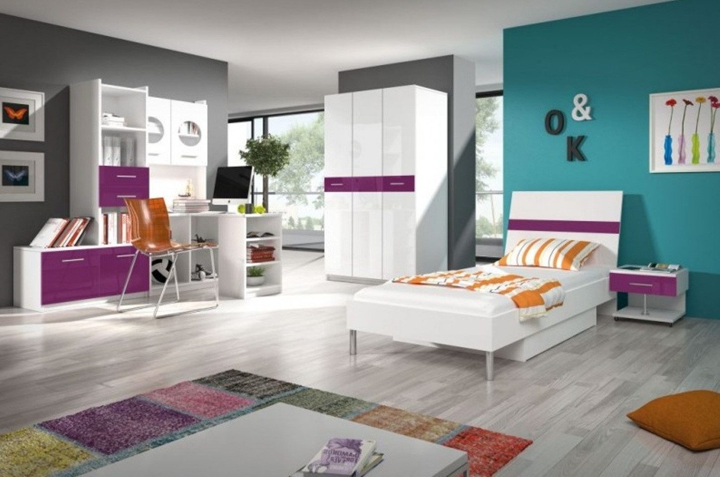 JVmoebel Kinderkleiderschrank Hochglanz Kleiderschrank in Lila – Neu und modern Made in Europa