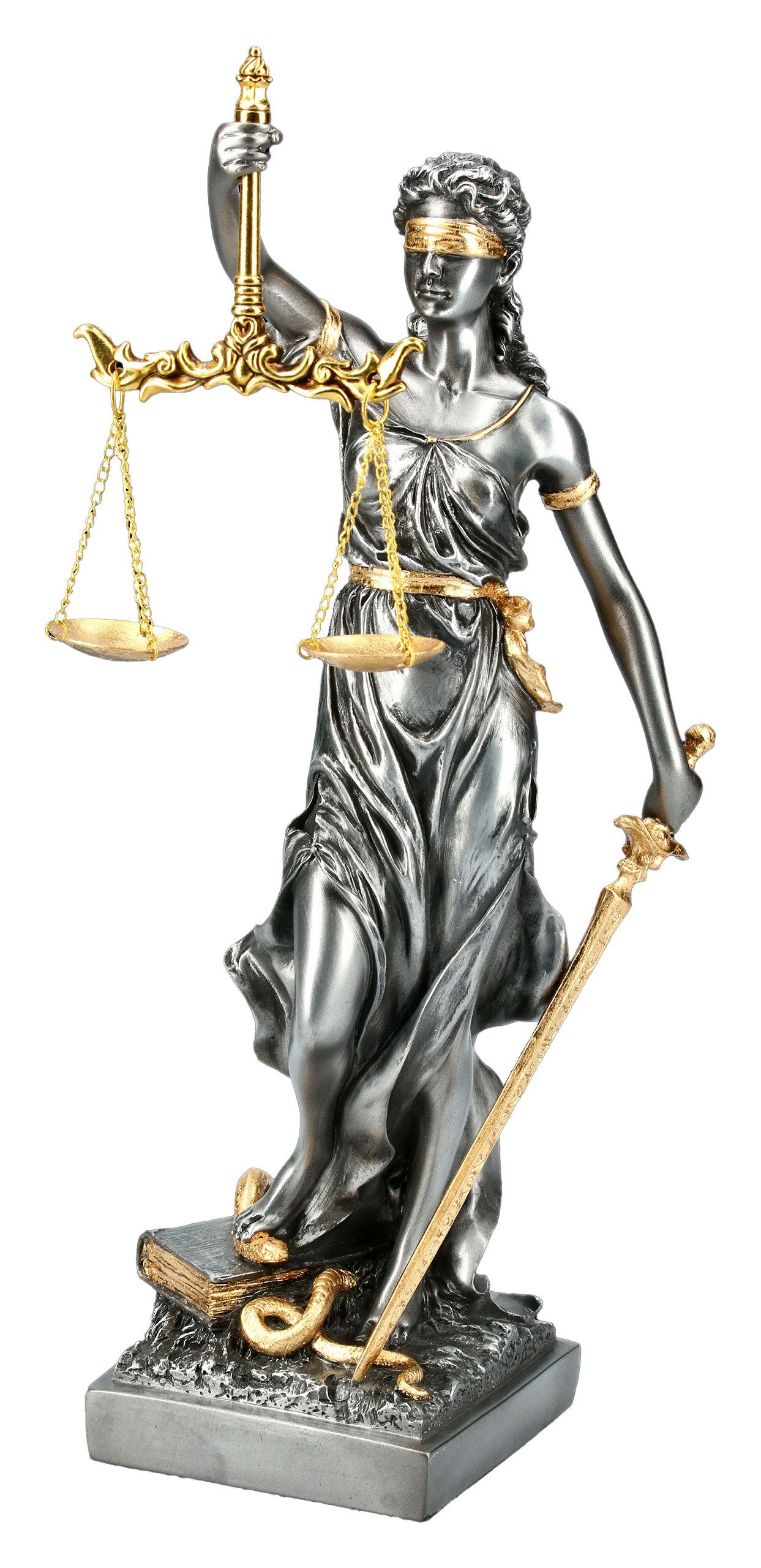 Figuren Shop GmbH Dekofigur Mittlere Justitia Figur - Göttin der Gerechtigkeit - silber gold Deko