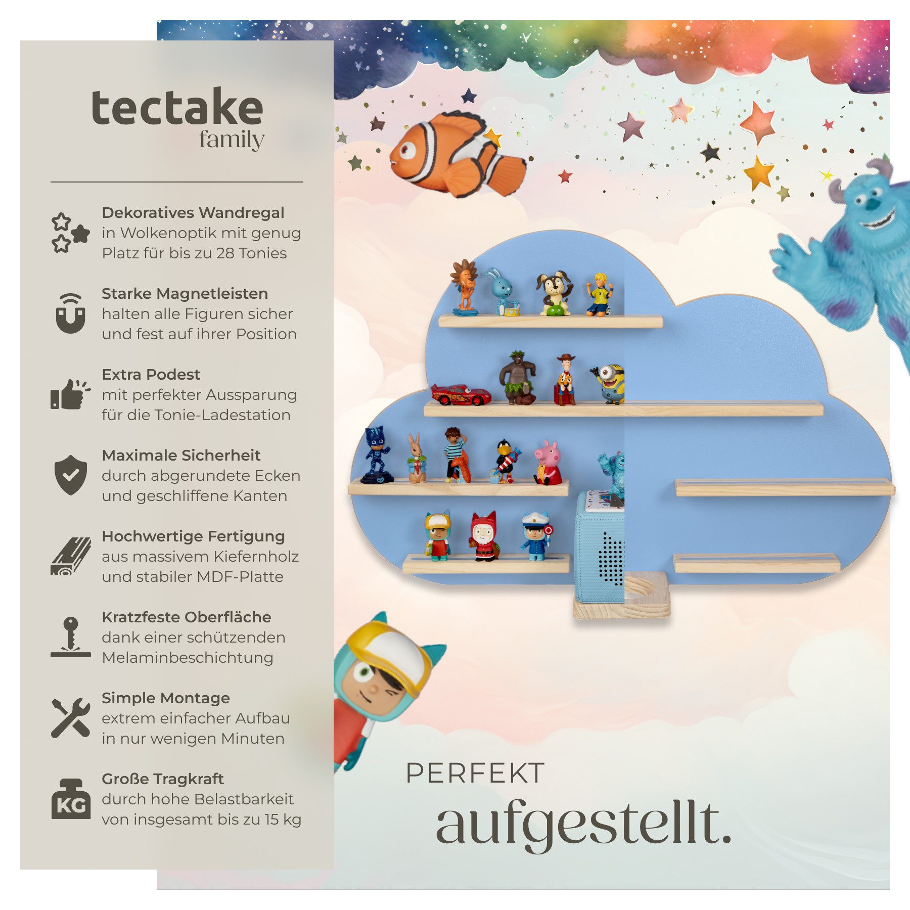 tectake Wandregal Aufbewahrungsregal MyLittleStory Cloud für bis zu 28 Toni günstig online kaufen