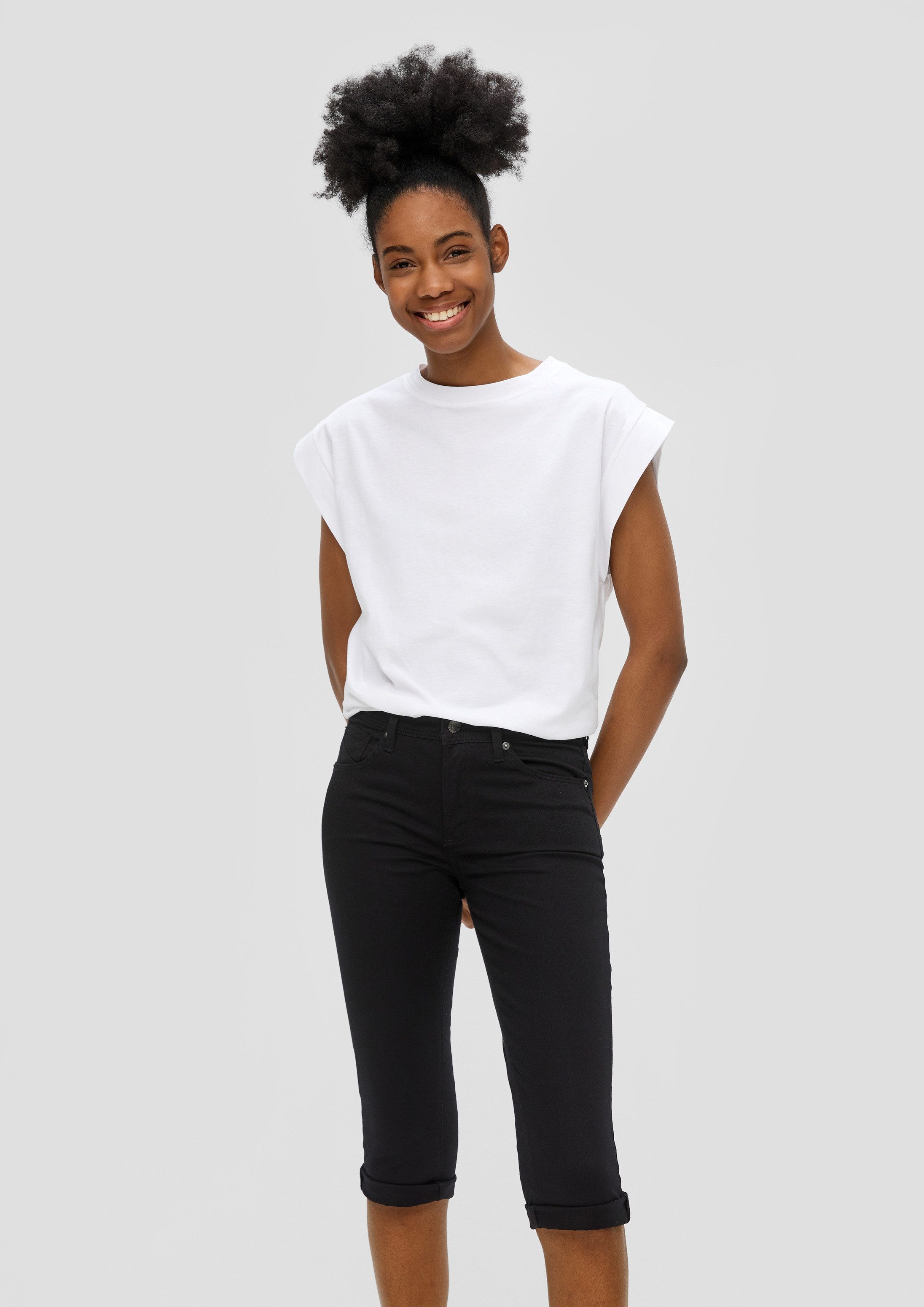 QS Jeansshorts Jeans-Hose CATIE Denim-Capri / Slim Fit / Mid Rise / Slim Leg