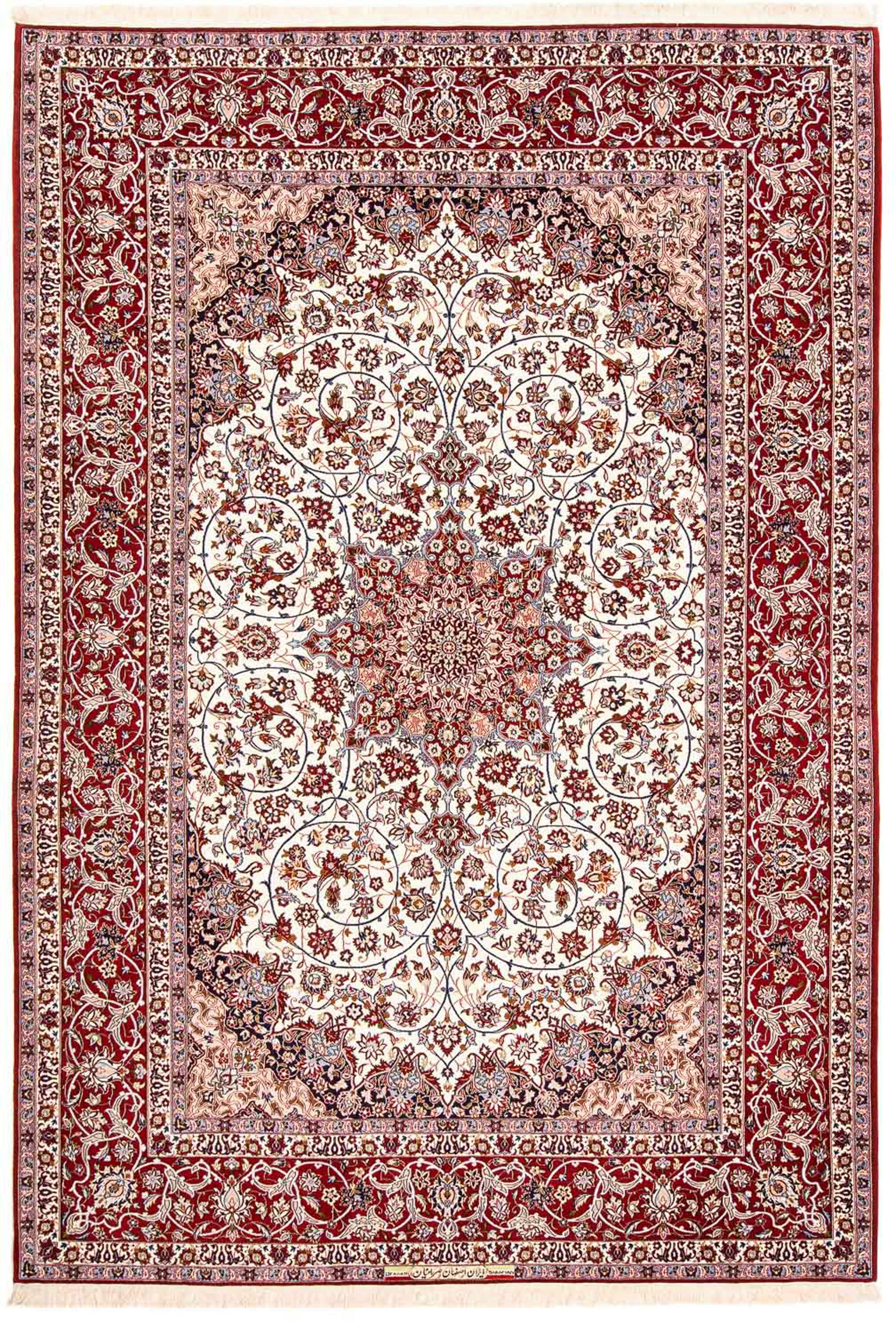 - Wohnzimmer, - rot, Perser Handgeknüpft, - 308 morgenland, mm, 6 206 - Einzelstück cm Isfahan Orientteppich rechteckig, mit Premium Zertifikat Höhe: x