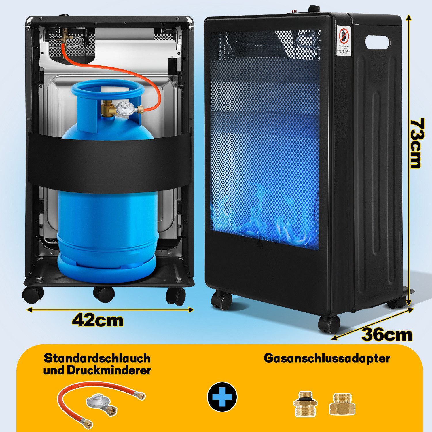 Clanmacy Heizgerät Infrarot Gasheizung 3800 Watt inkl. Schlauch & Druckminderer, für Buta, 3800 W – Bild 2 von 5