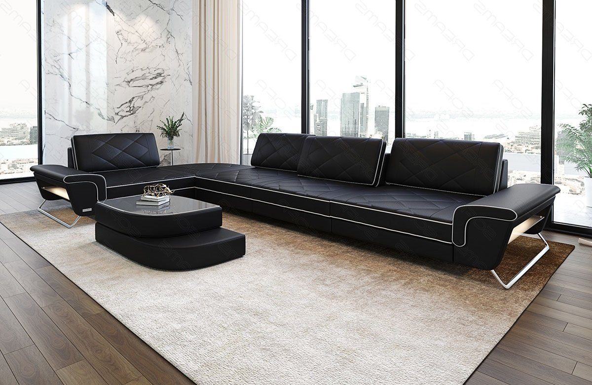 wahlweise mit Rotello Sofa Ecksofa Leder Eckcouch Couch Luxus Dreams Ledersofa, L Multifunktionskonsole Designer Form