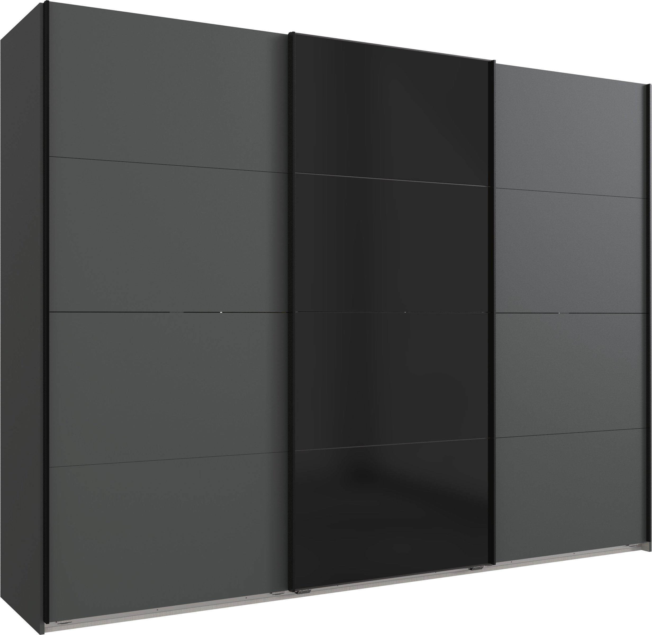 freiraum Schwebetürenschrank Barcelona (BxH: 270x208 cm) in GRPAHIT + GLAS SCHWARZ mit 3 Türen und 3 Einlegeböden