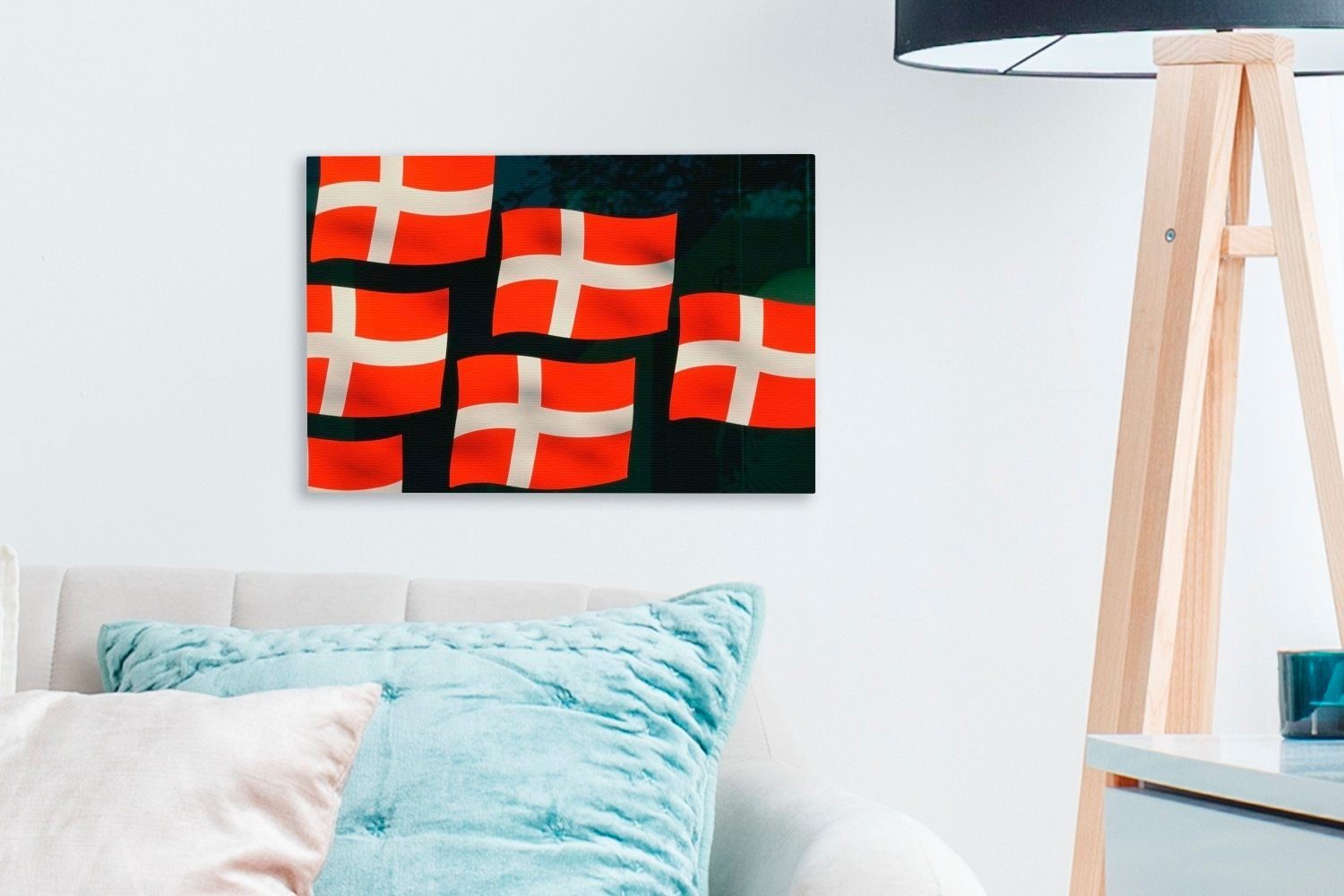 OneMillionCanvasses® Leinwandbild Nahaufnahme dänischer 30x20 cm Wanddeko, (1 Wandbild Aufhängefertig, St), Flaggen, Leinwandbilder, einiger