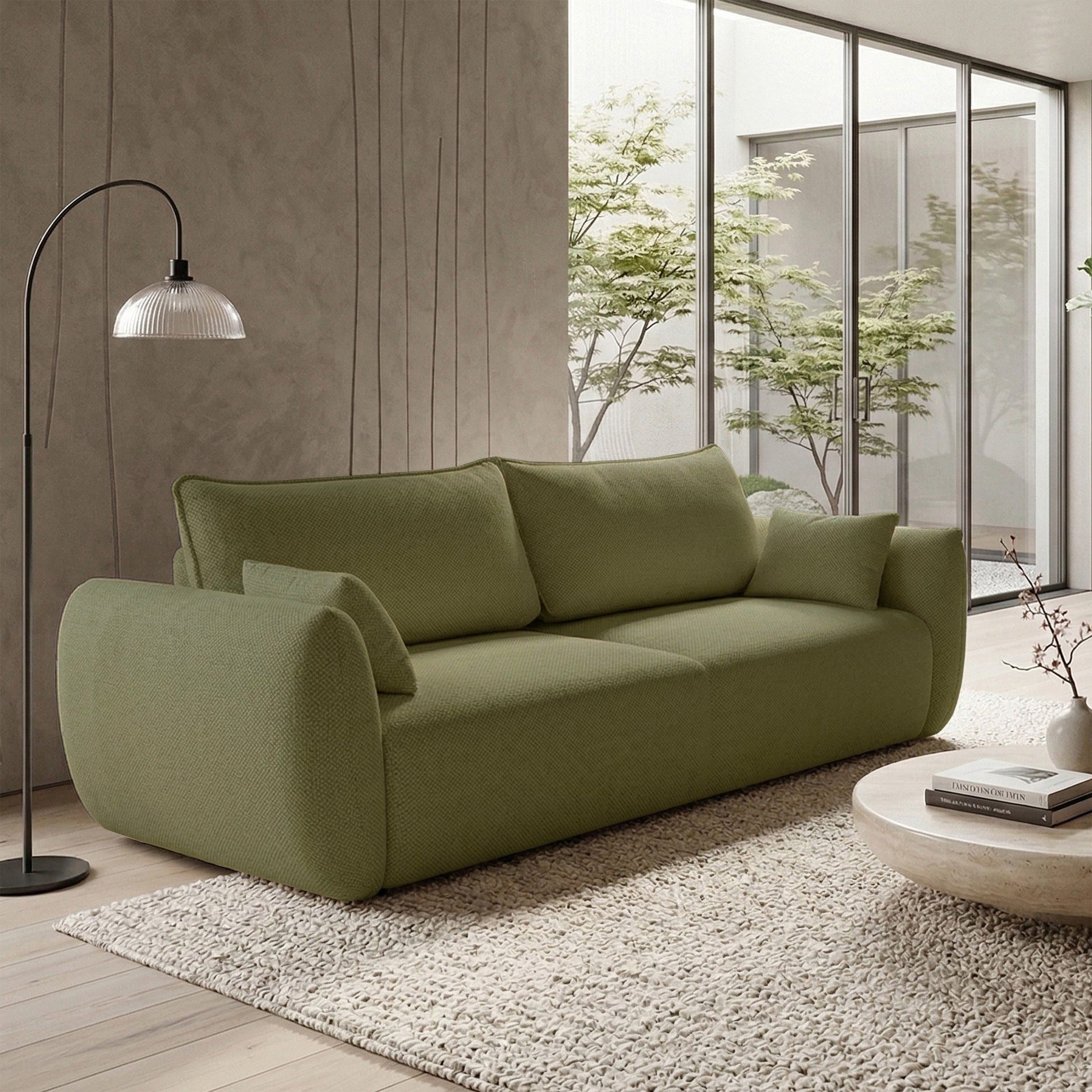 Selsey Schlafsofa, mit Schlaffunktion, Stauraum, Chenille und Zierkissen, 221 cm